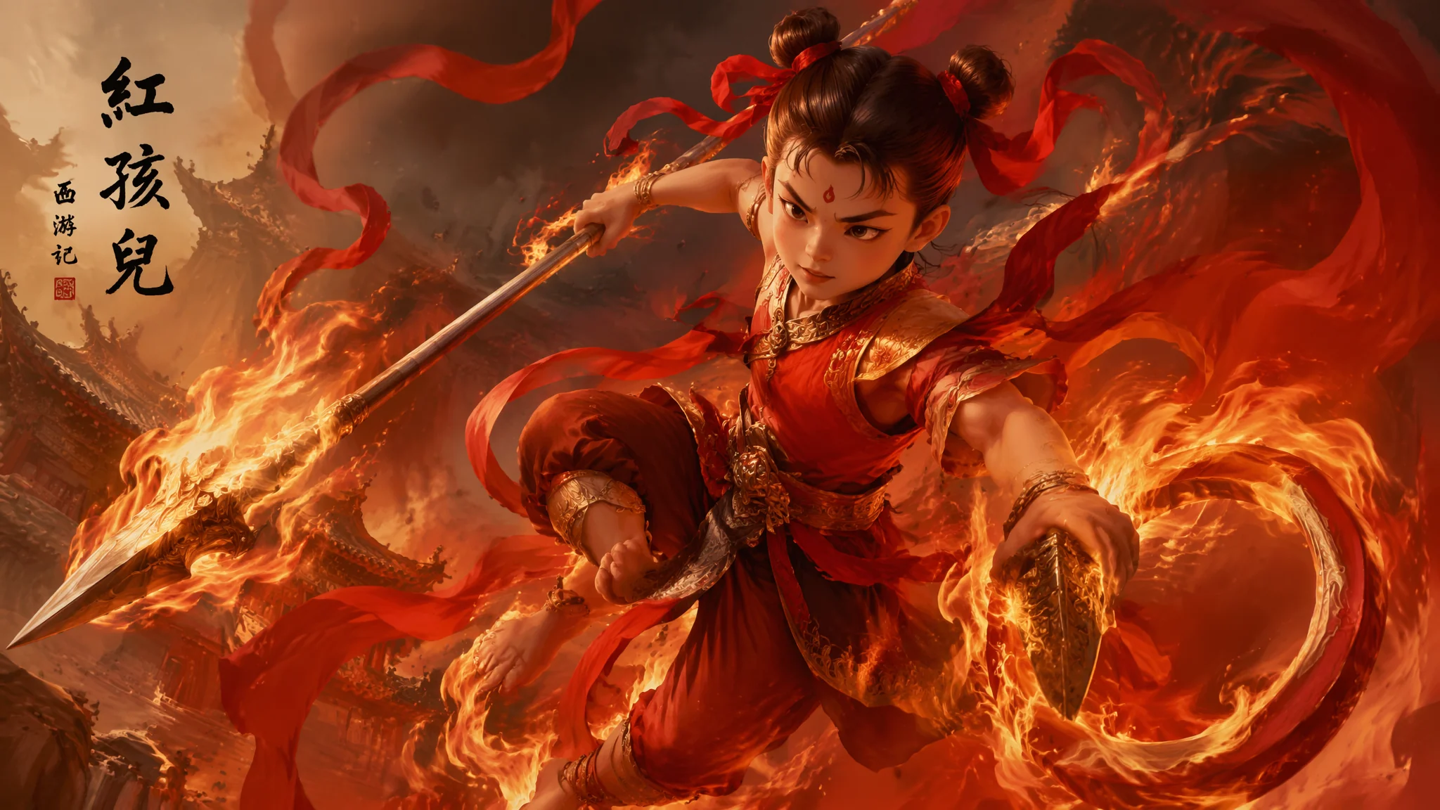 AI绘画红孩儿：西游记红孩儿角色生成