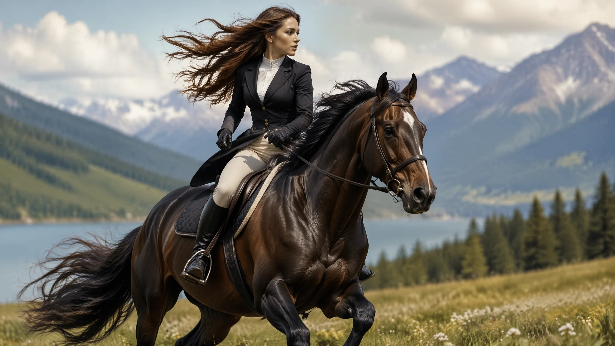 AI绘画女骑马：英姿飒爽女性骑马场景