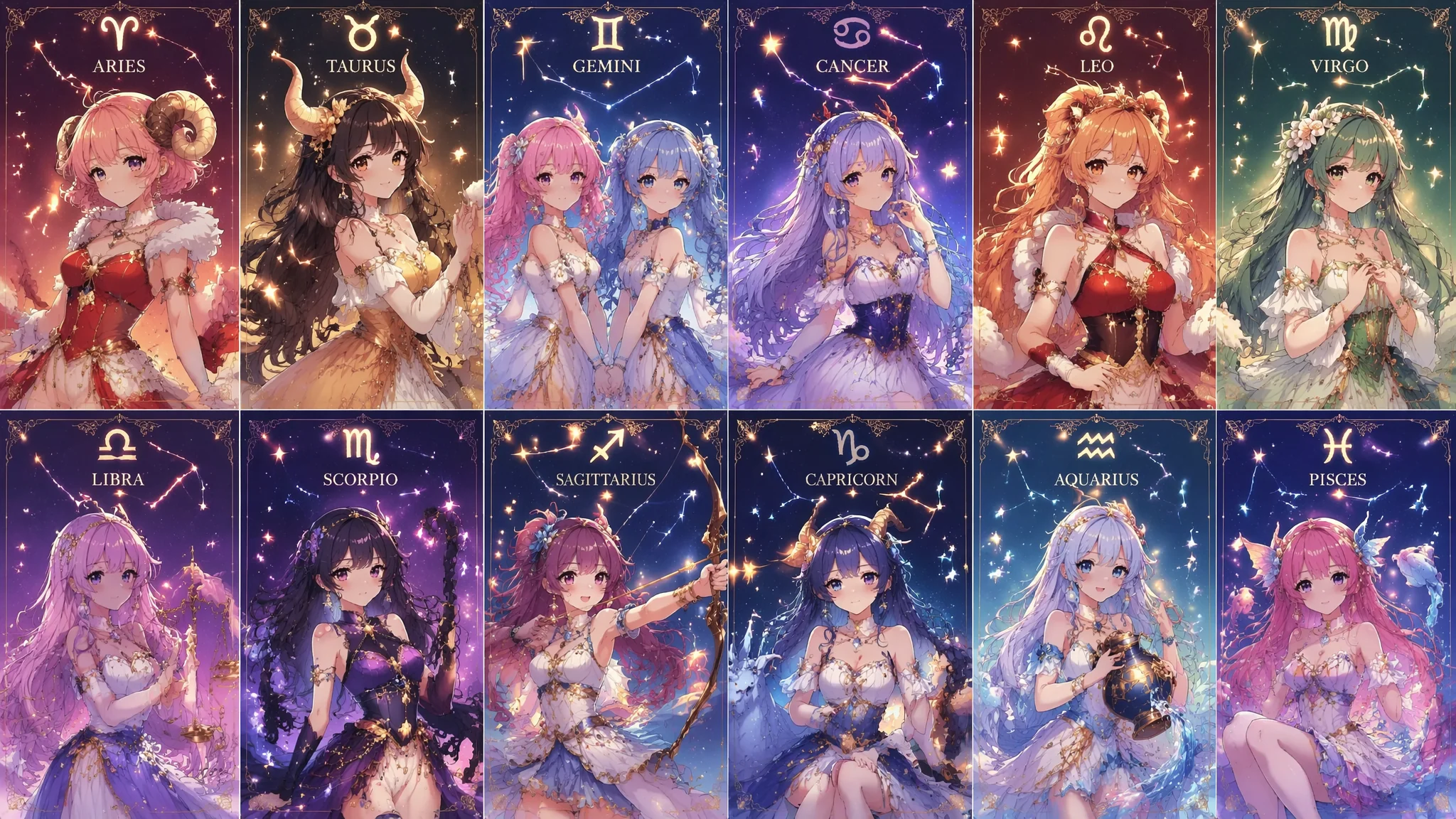 星座女孩AI绘画：十二星座少女角色系列