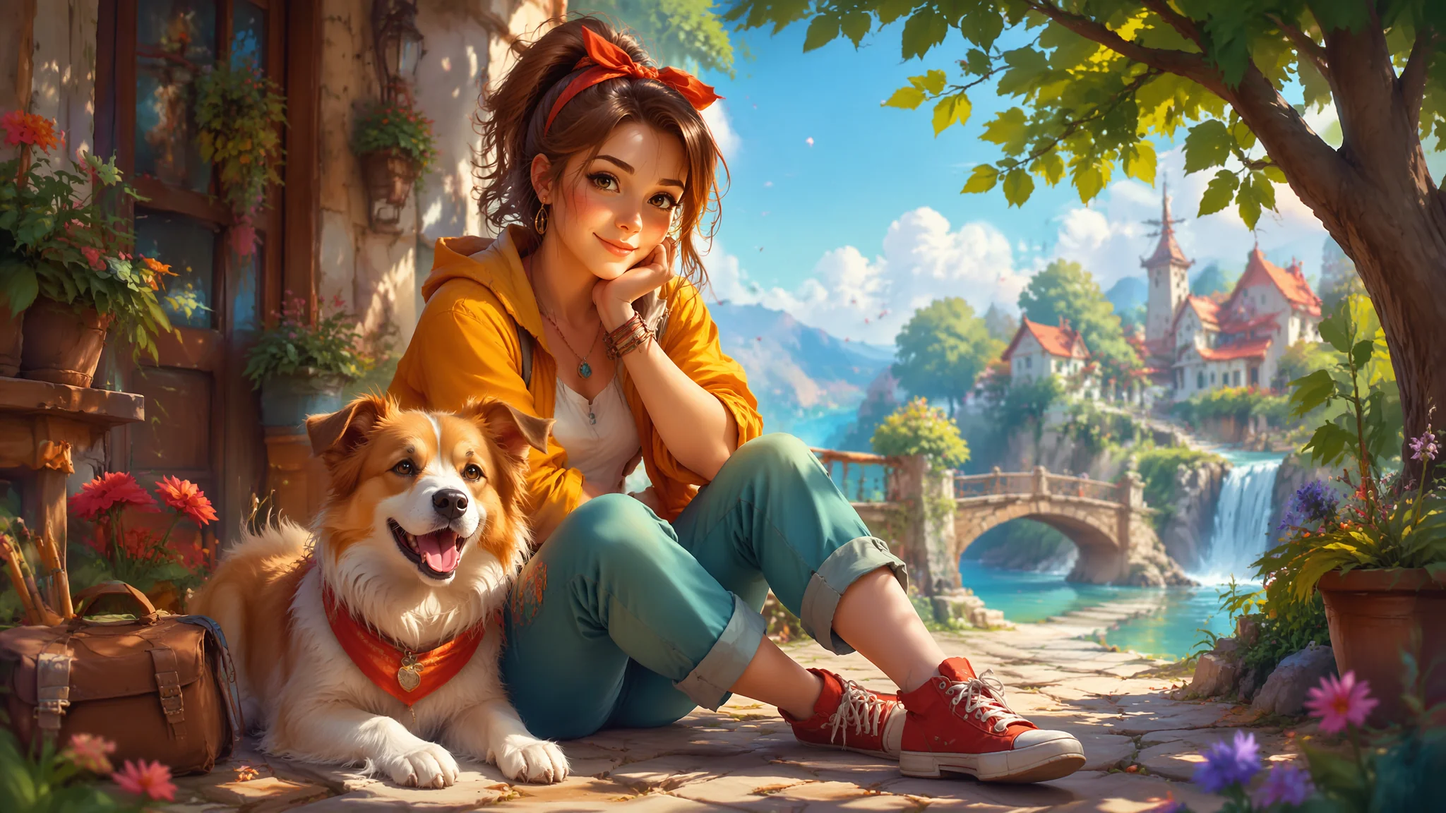 AI绘画少女与狗怎么画？跨物种构图的温情