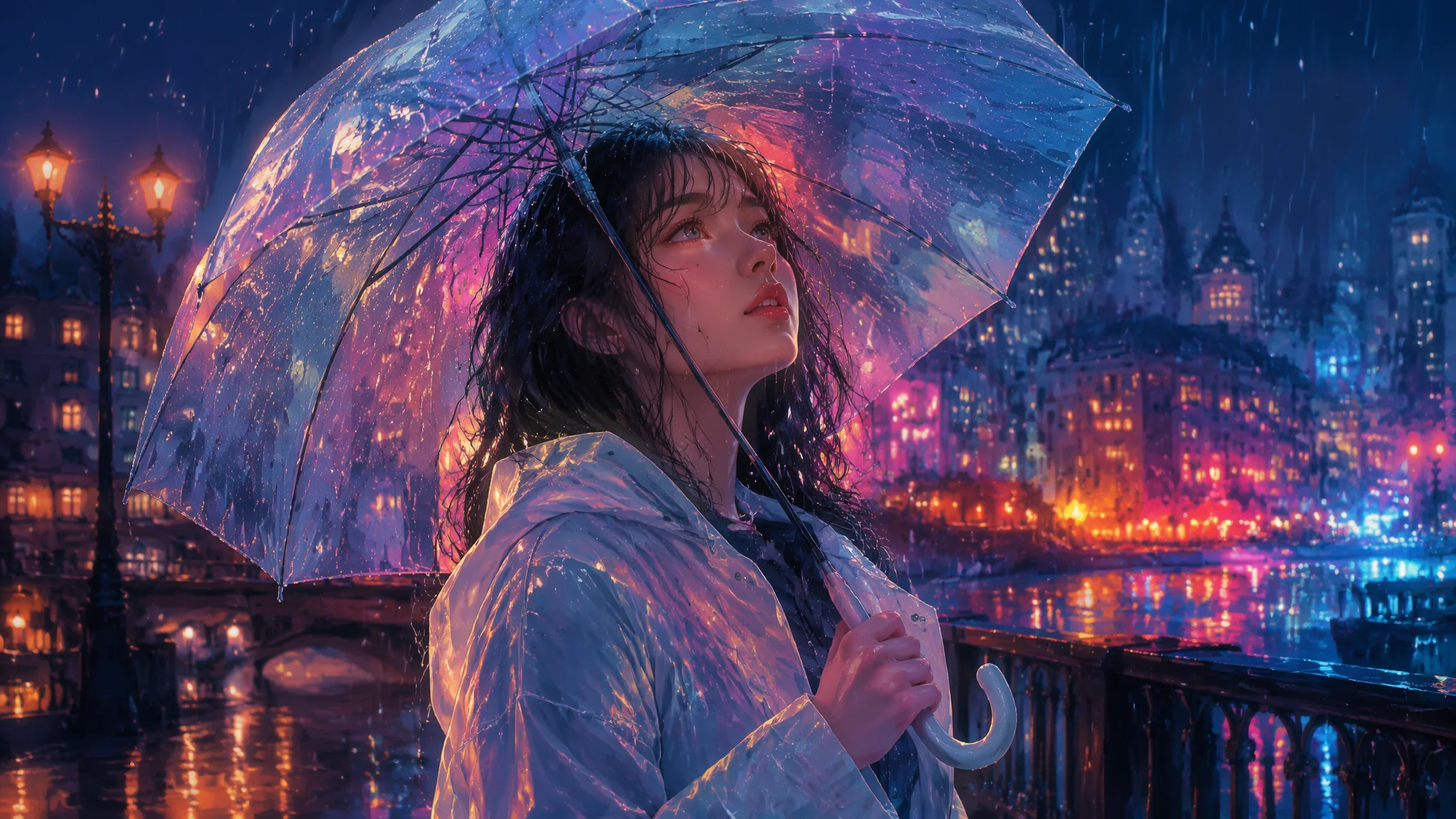 AI绘画雨天女孩怎么画？雨幕光影与湿润质感