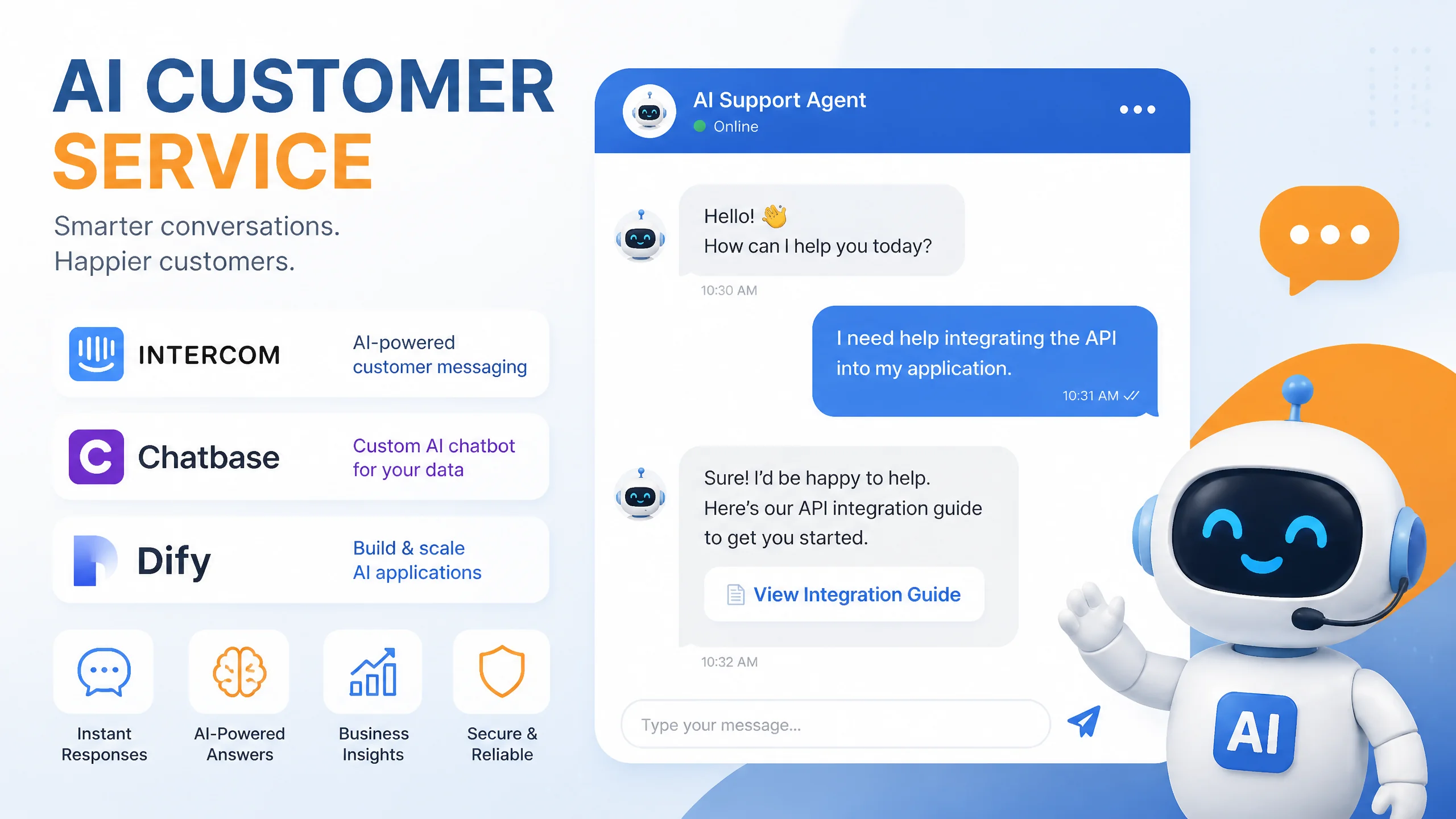 Intercom Fin Chatbase Dify AI客服机器人工具对比示意图