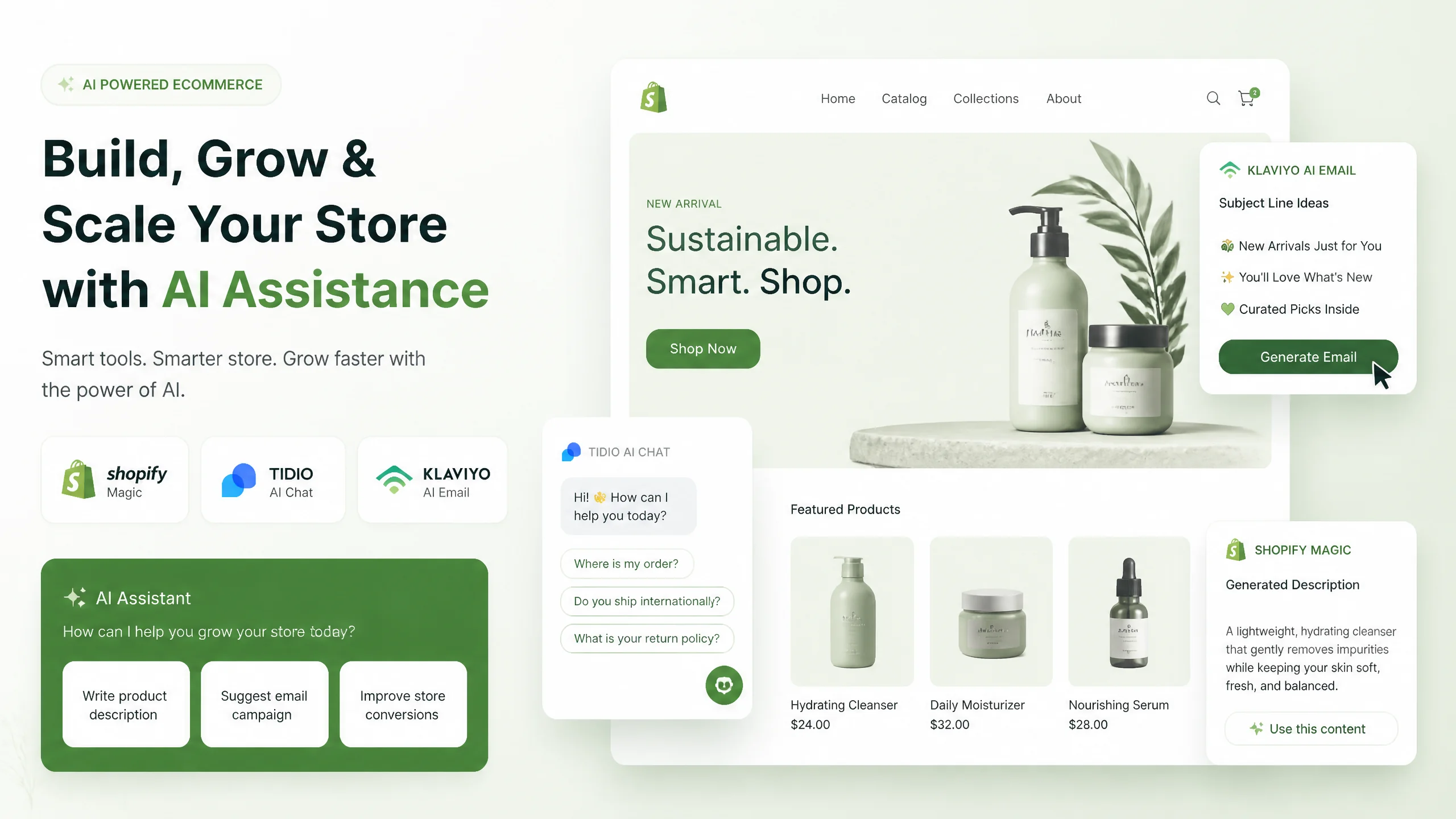 Shopify Magic Tidio Klaviyo AI 电商AI工具对比示意图