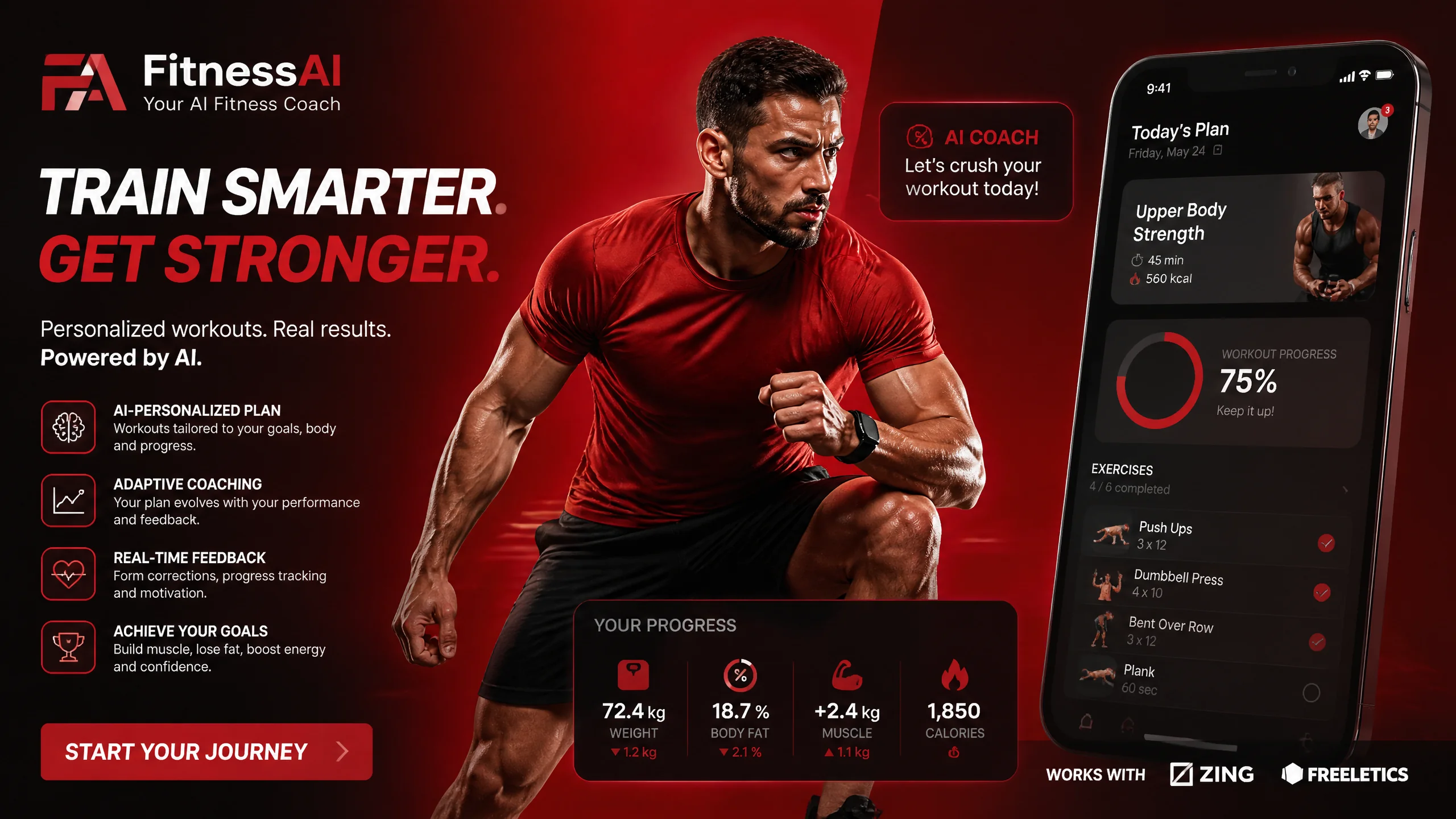 FitnessAI Zing Freeletics AI健身教练工具对比示意图