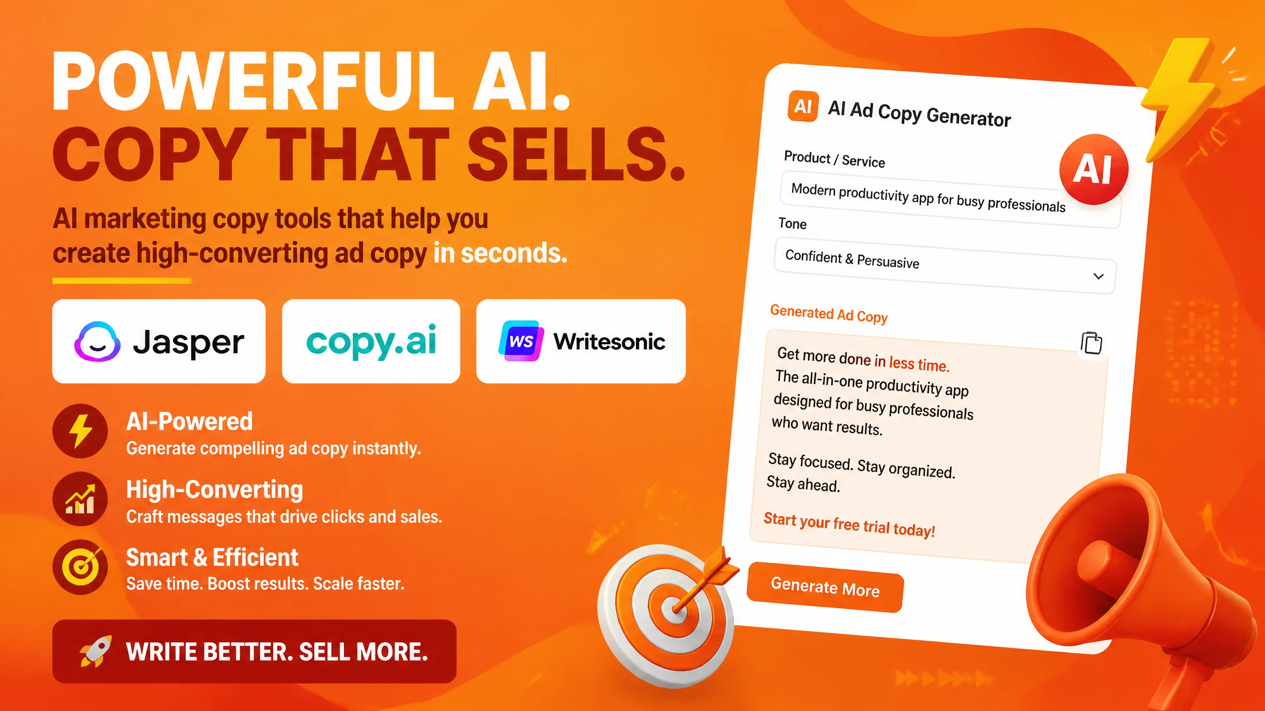 Jasper Copy.ai Writesonic AI营销文案工具对比示意图