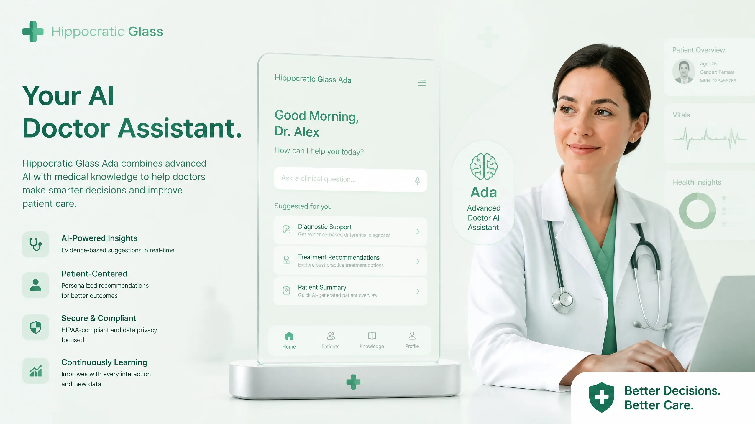 Hippocratic Glass Ada AI医疗问诊工具对比示意图