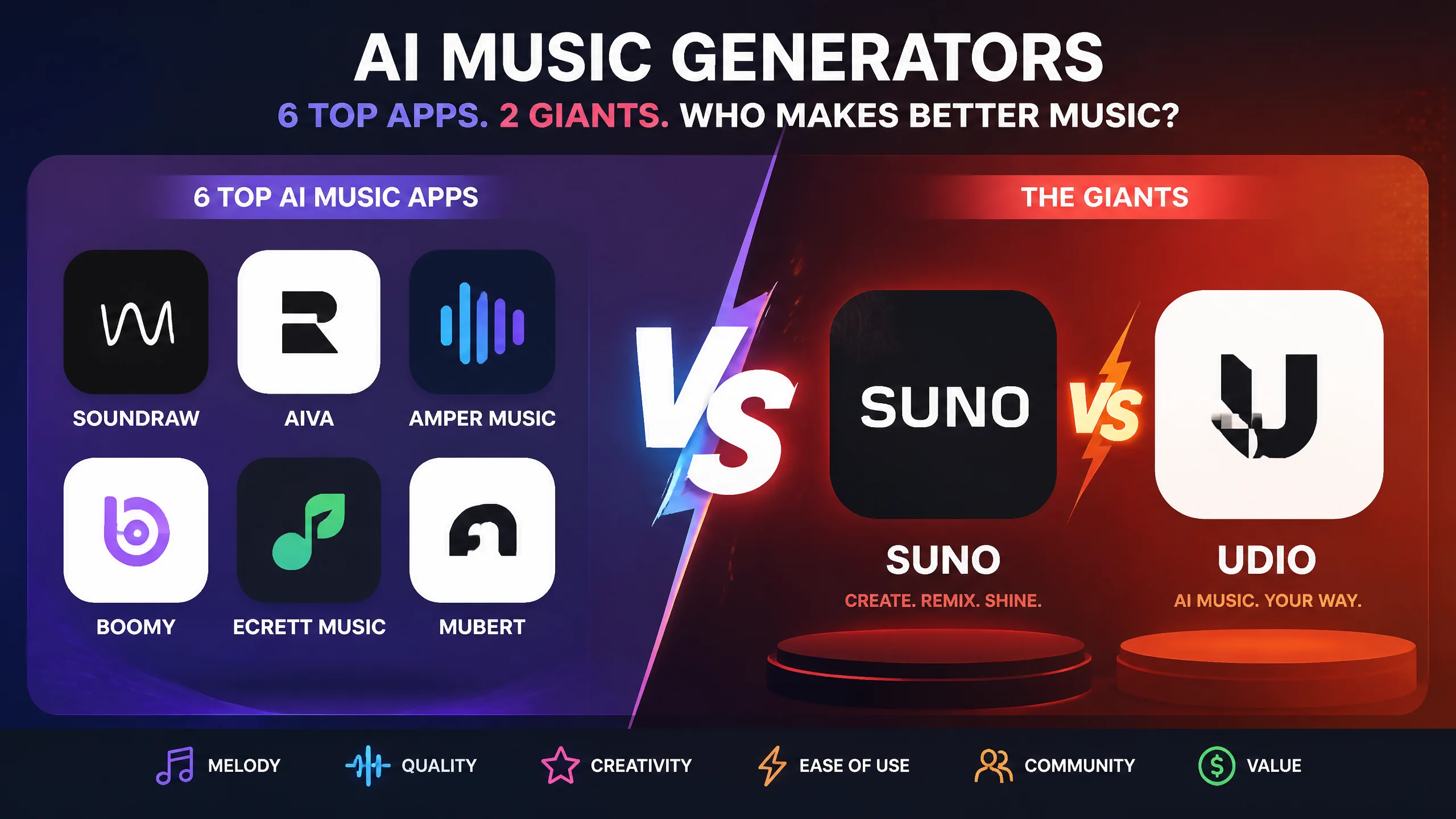 Suno vs Udio vs 其他：6款AI音乐生成器实测对比