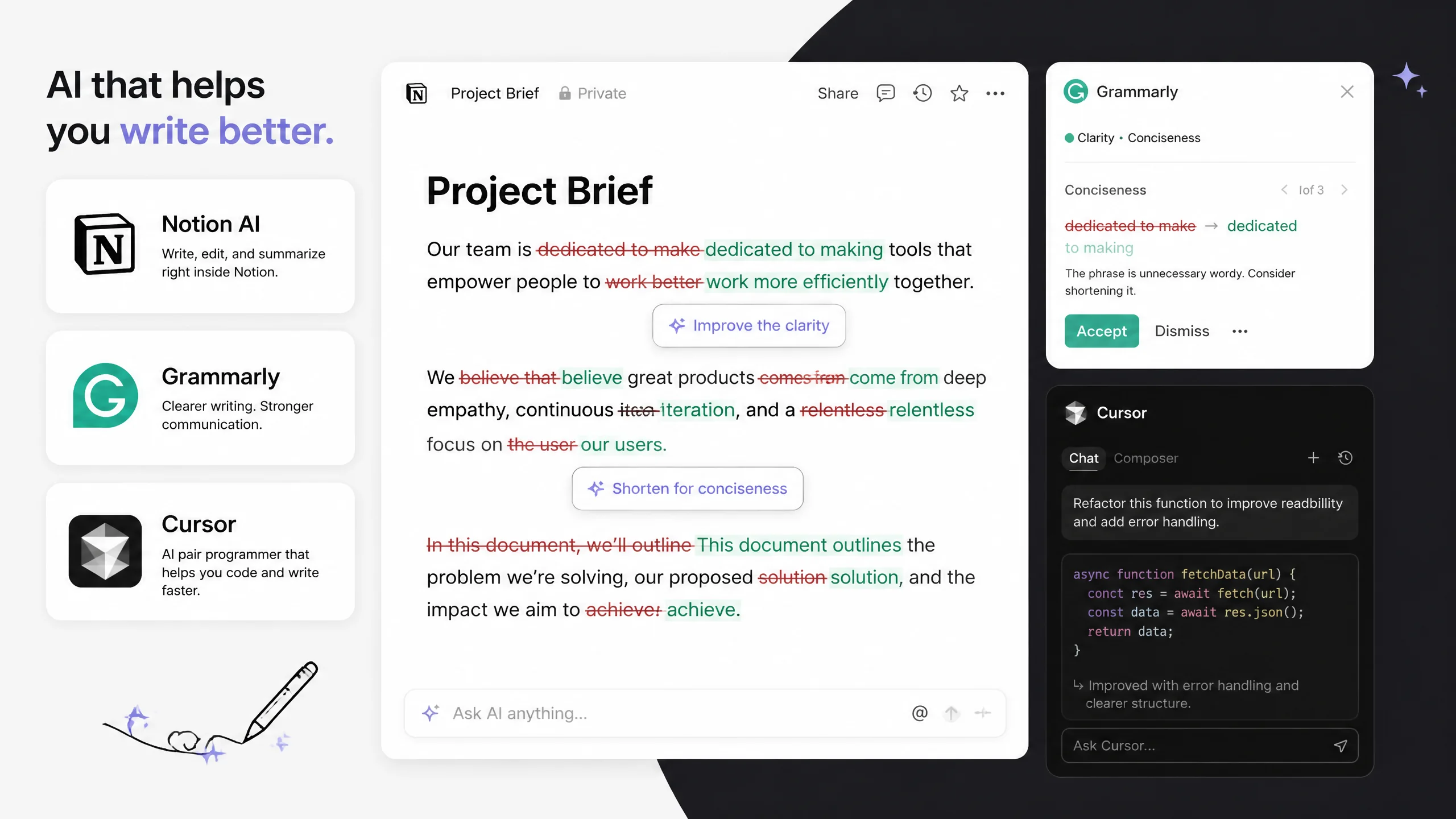 Notion AI vs Grammarly vs Cursor：中文写作助手哪个好