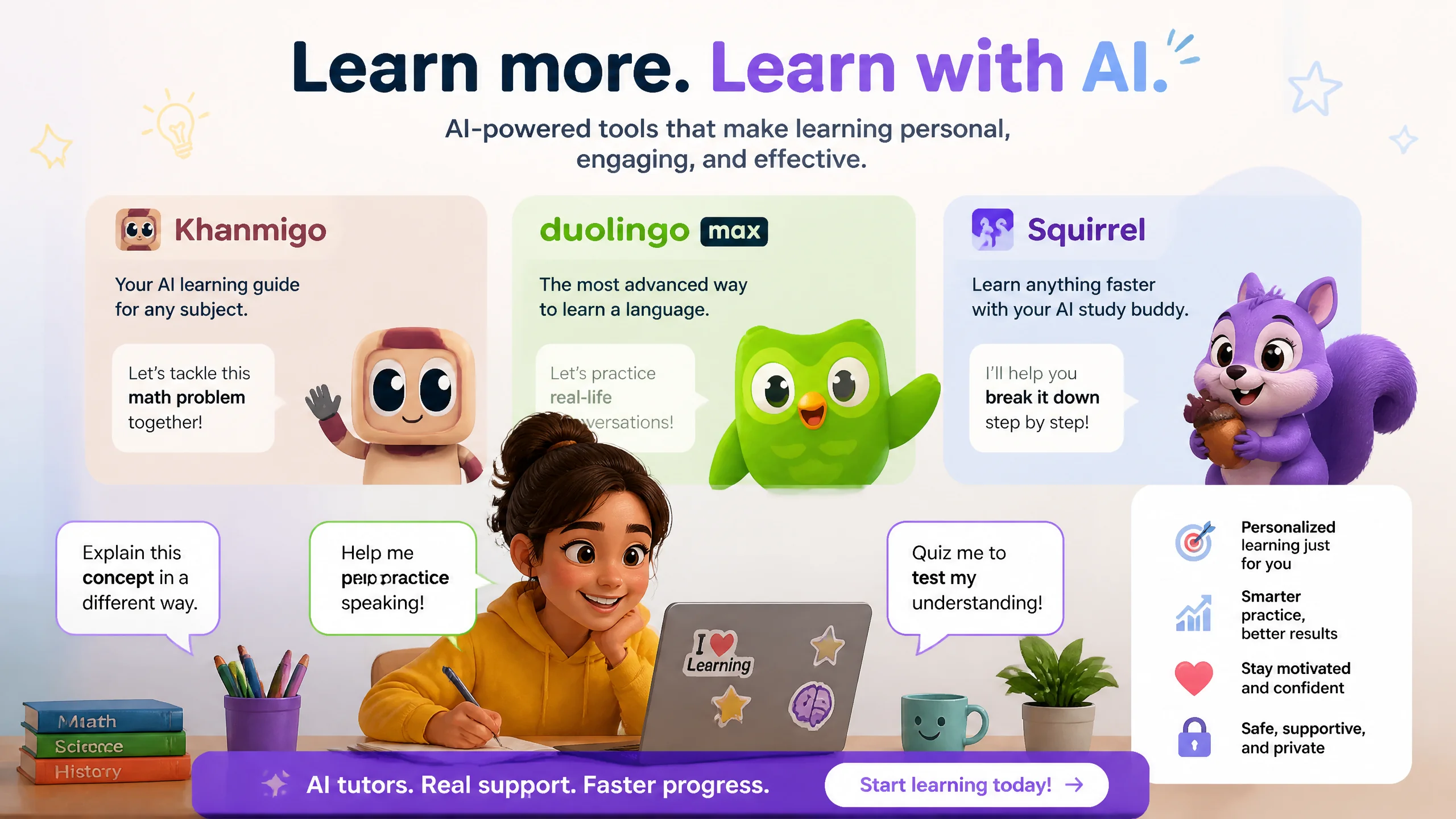 Khanmigo vs Duolingo Max vs Squirrel AI：教育AI工具横评