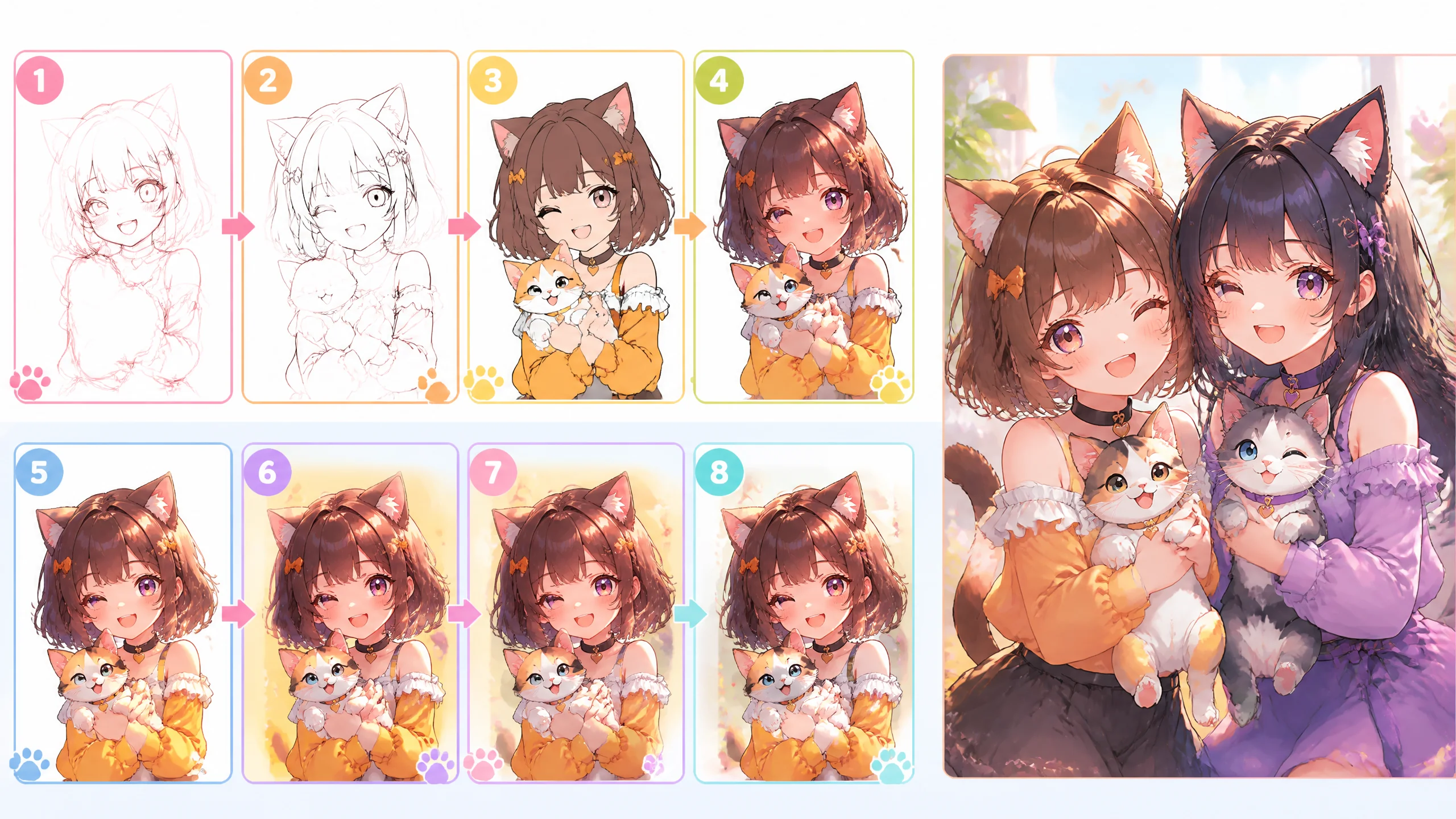 AI绘画情头抱猫怎么画？情侣猫宠头像
