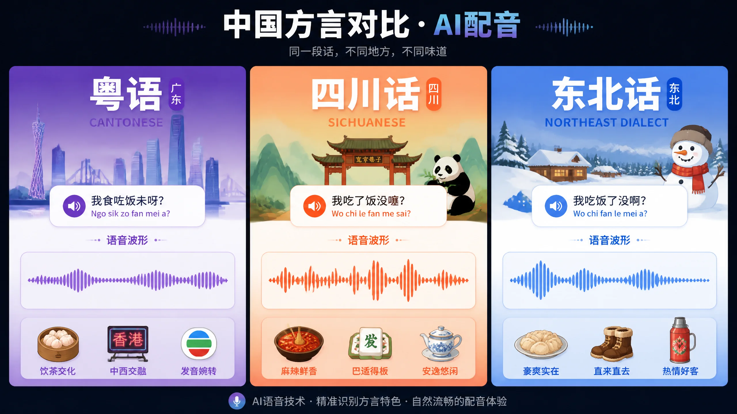方言配音用AI怎么做？粤语四川话东北话的实测对比