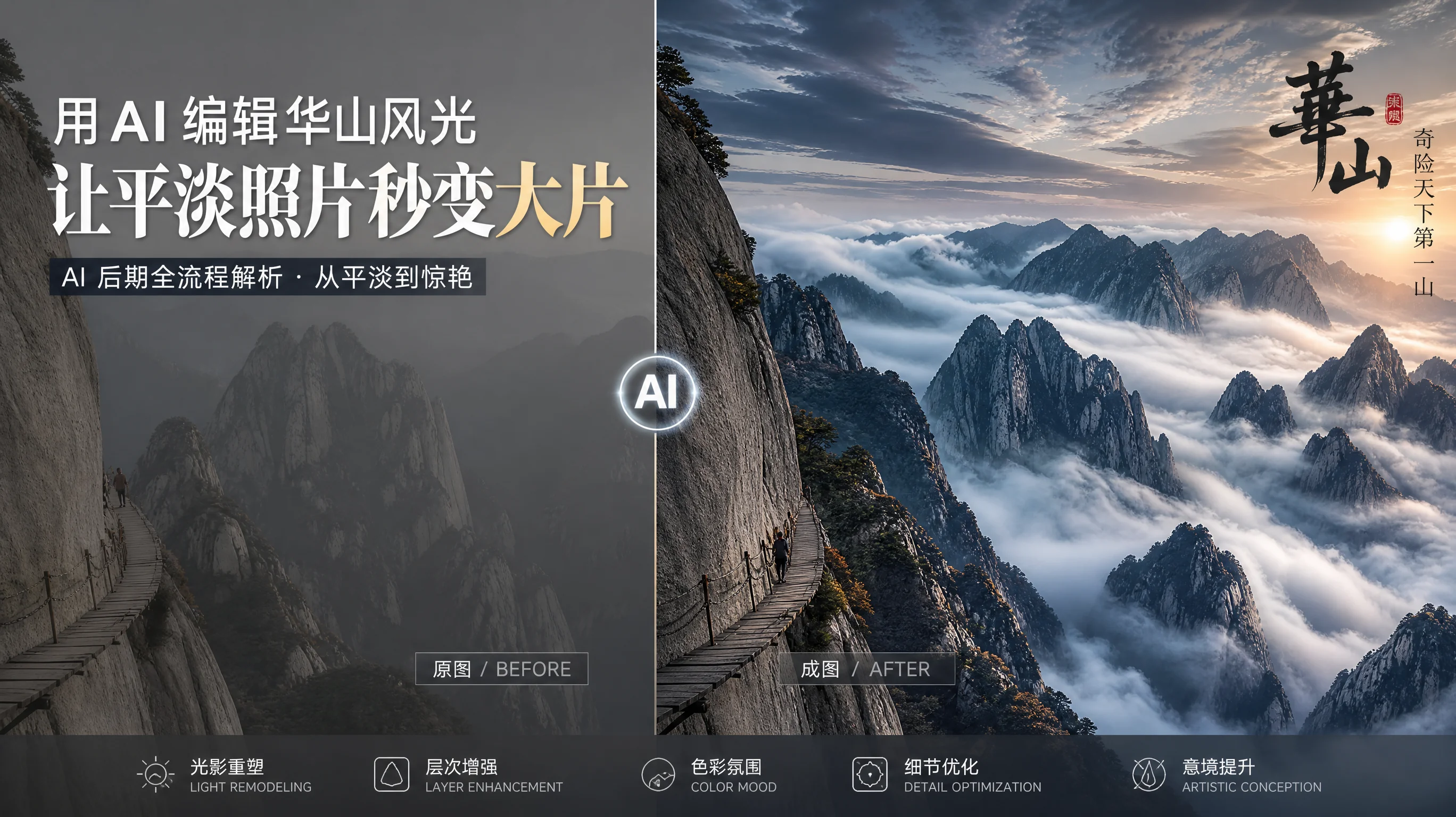 AI华山修图：名山照片的后期思路和实战参数