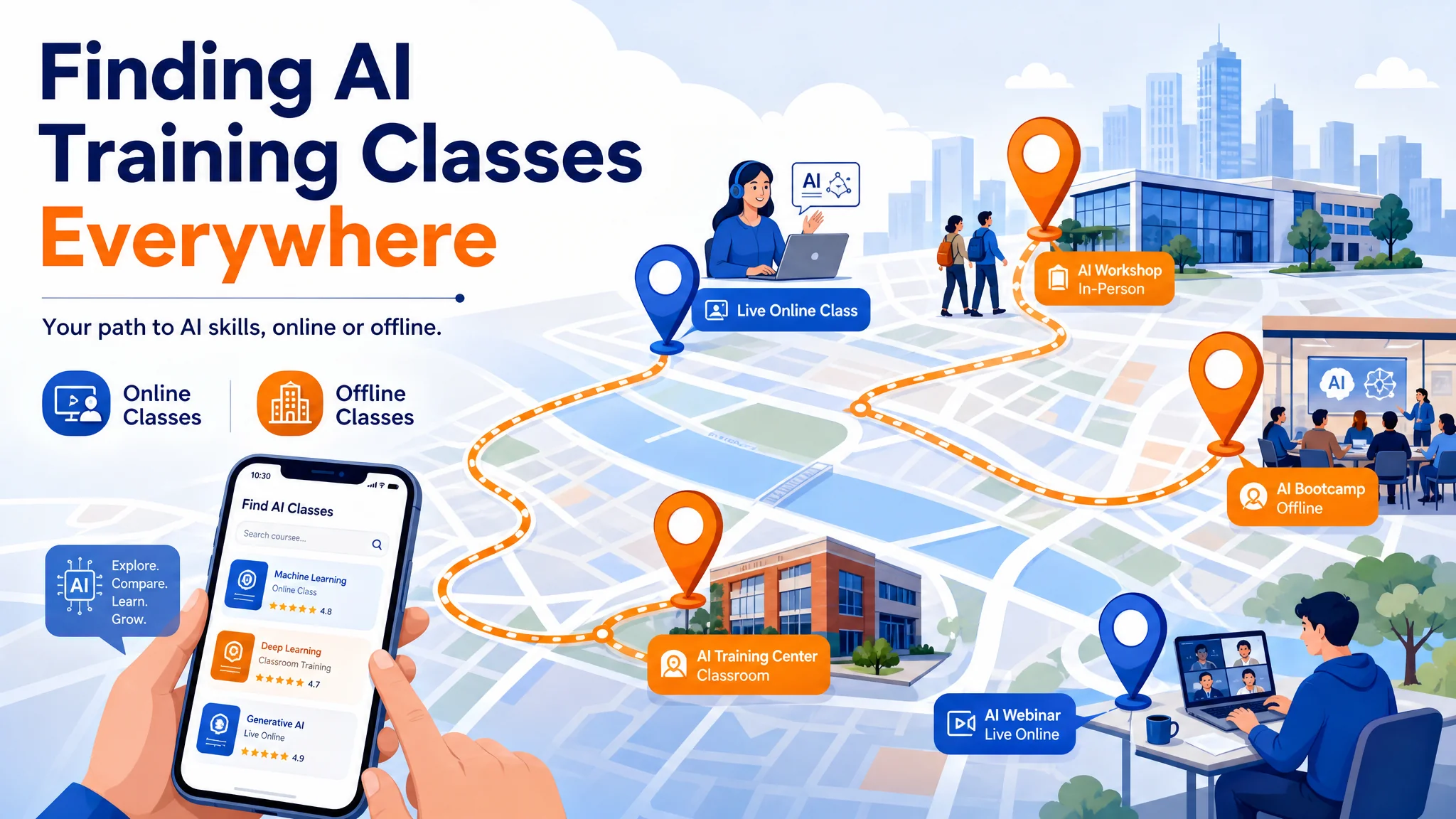 AI培训班哪里有？我跑遍线上线下踩点后，给你一份找班实操地图