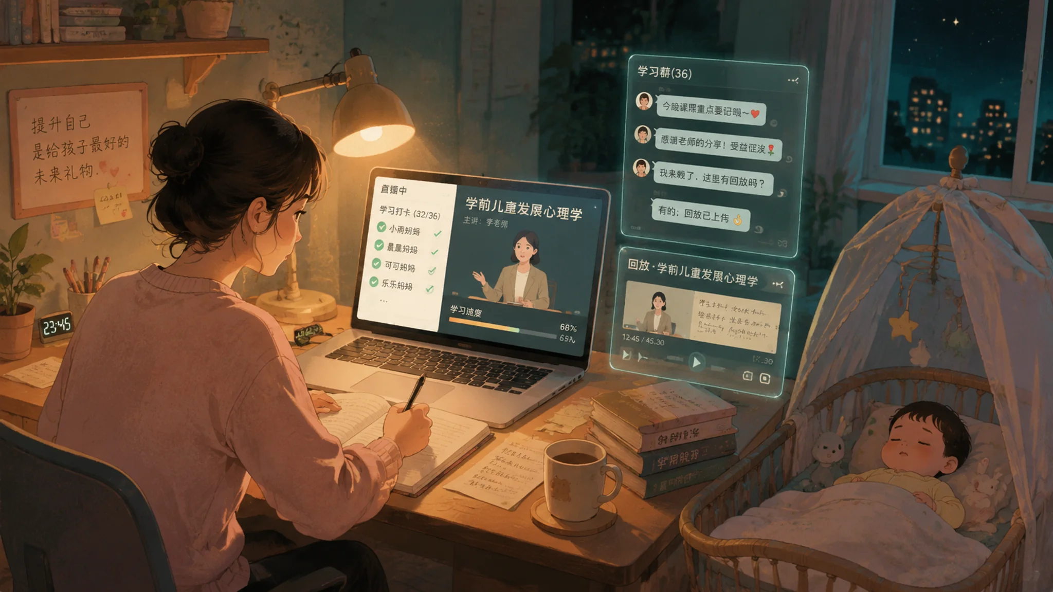 带娃宝妈上完AI线上培训的实话：直播打卡、录播补课与答疑群怎么用