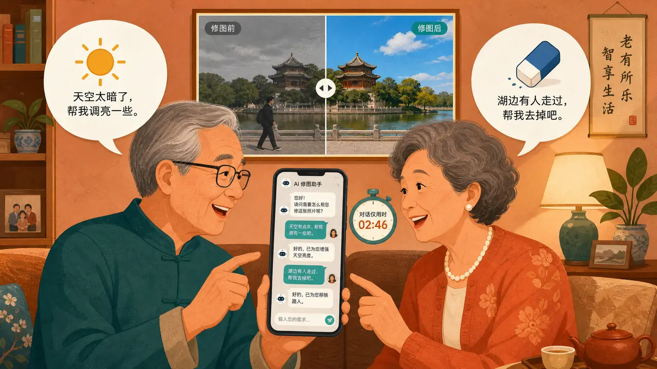 对话AI修图聊多久能出片？陪爸妈试用的完整记录