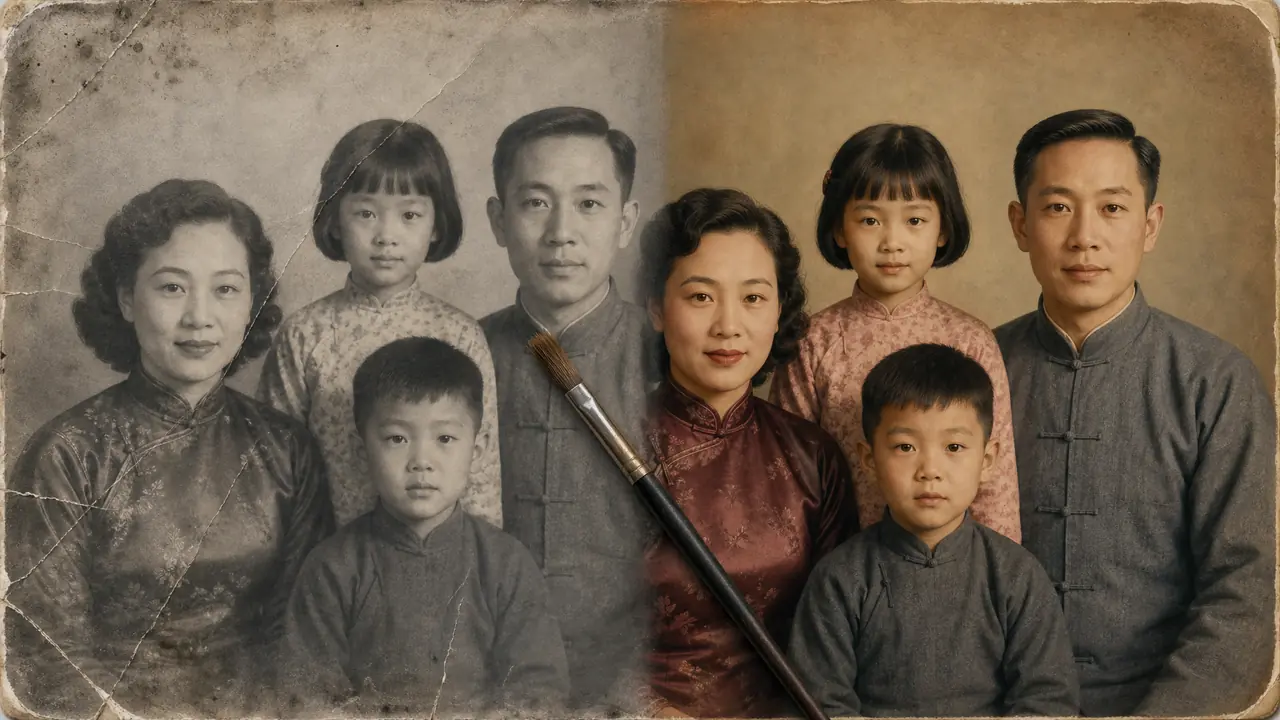 民国ai修图老照片：一张1948年全家福的上色记
