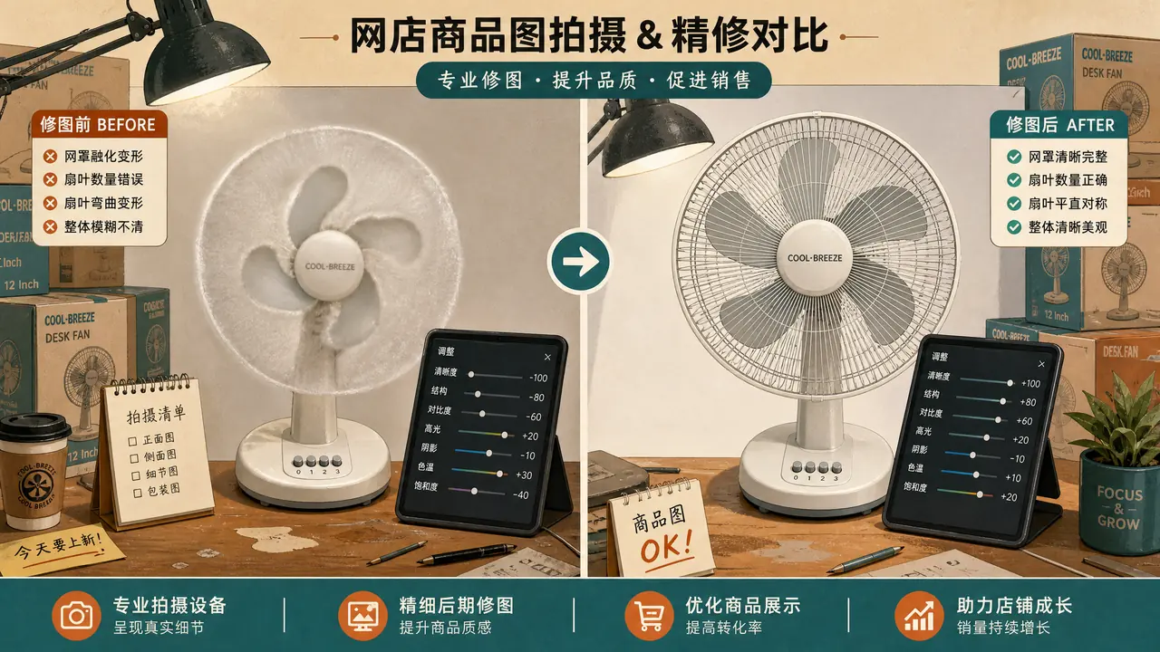 AI修风扇图怎么保住扇叶？小家电店主的上架图经验