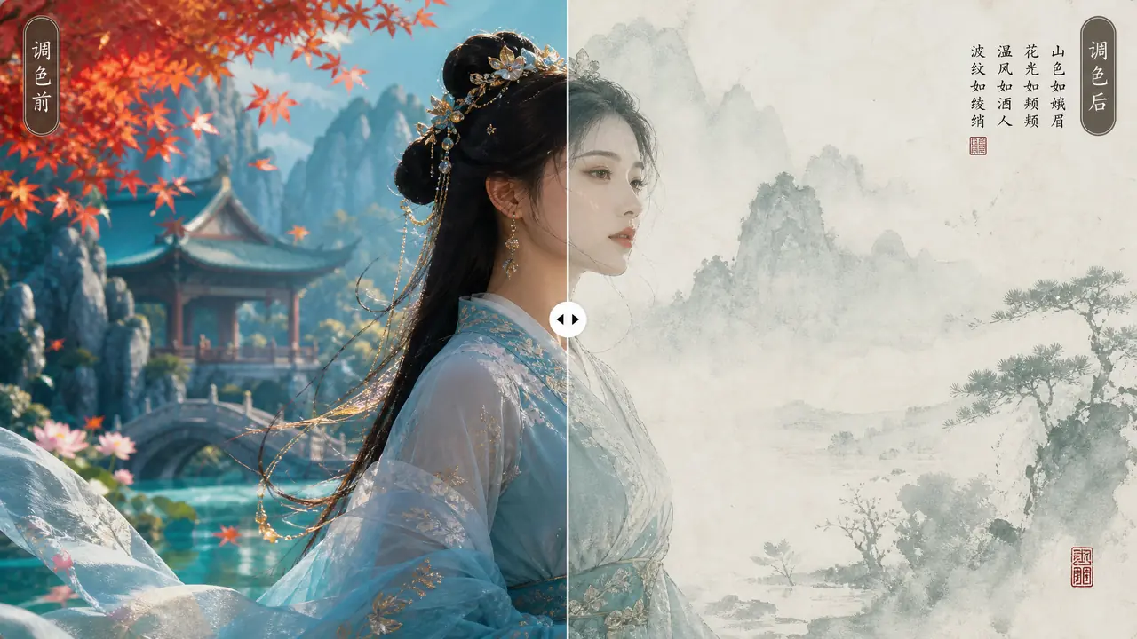 AI国风修图怎么调出意境？汉服摄影师的水墨路线