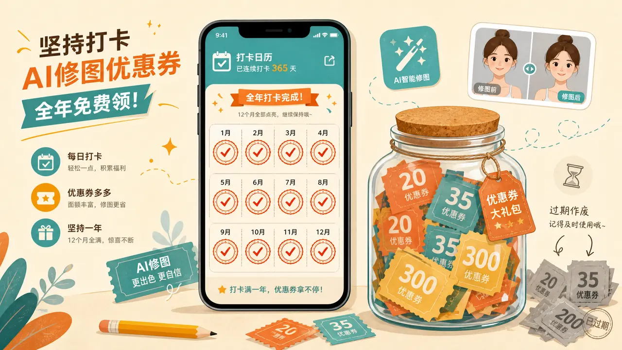 修图必备AI修图券怎么攒？一年没花钱买额度的经历