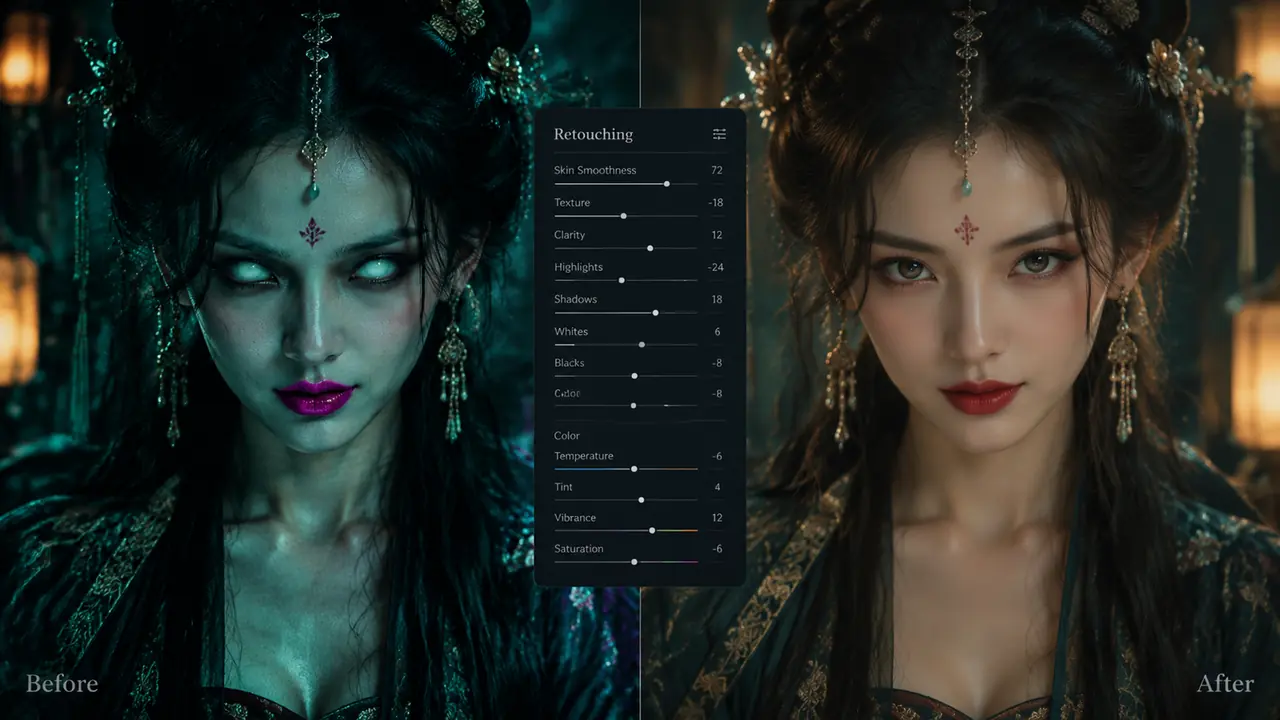 AI蛊系修图怎么调出媚而不俗？古风写真馆的调法
