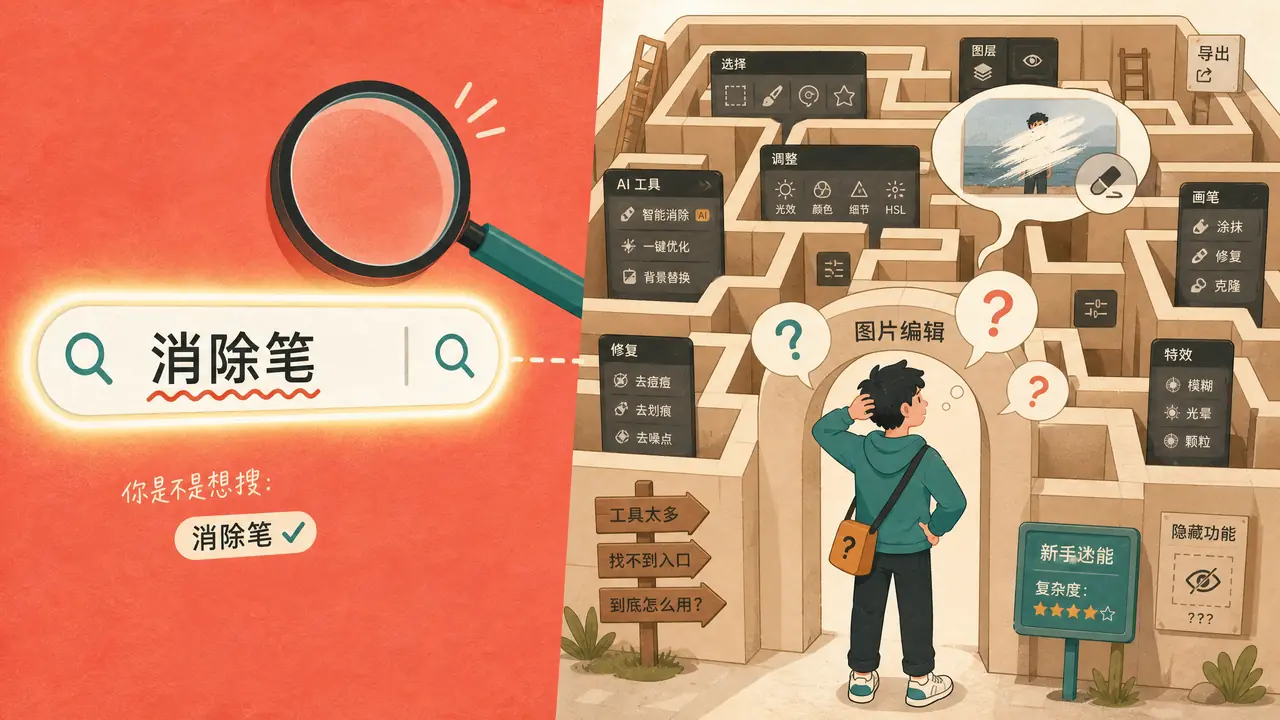 AI知能修图这个错别字背后：搜索词里的用户真实困惑
