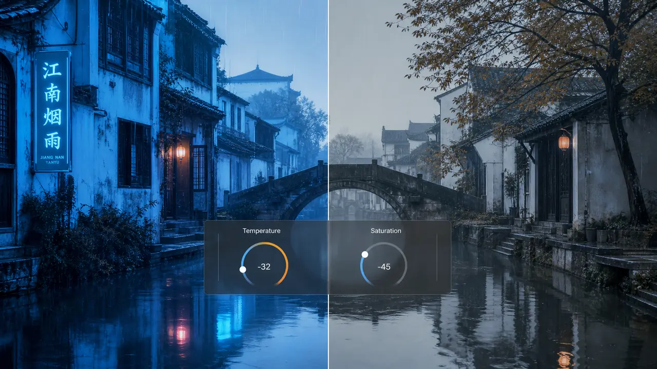 AI修图秋雨的青灰调：江南古镇摄影的季节参数