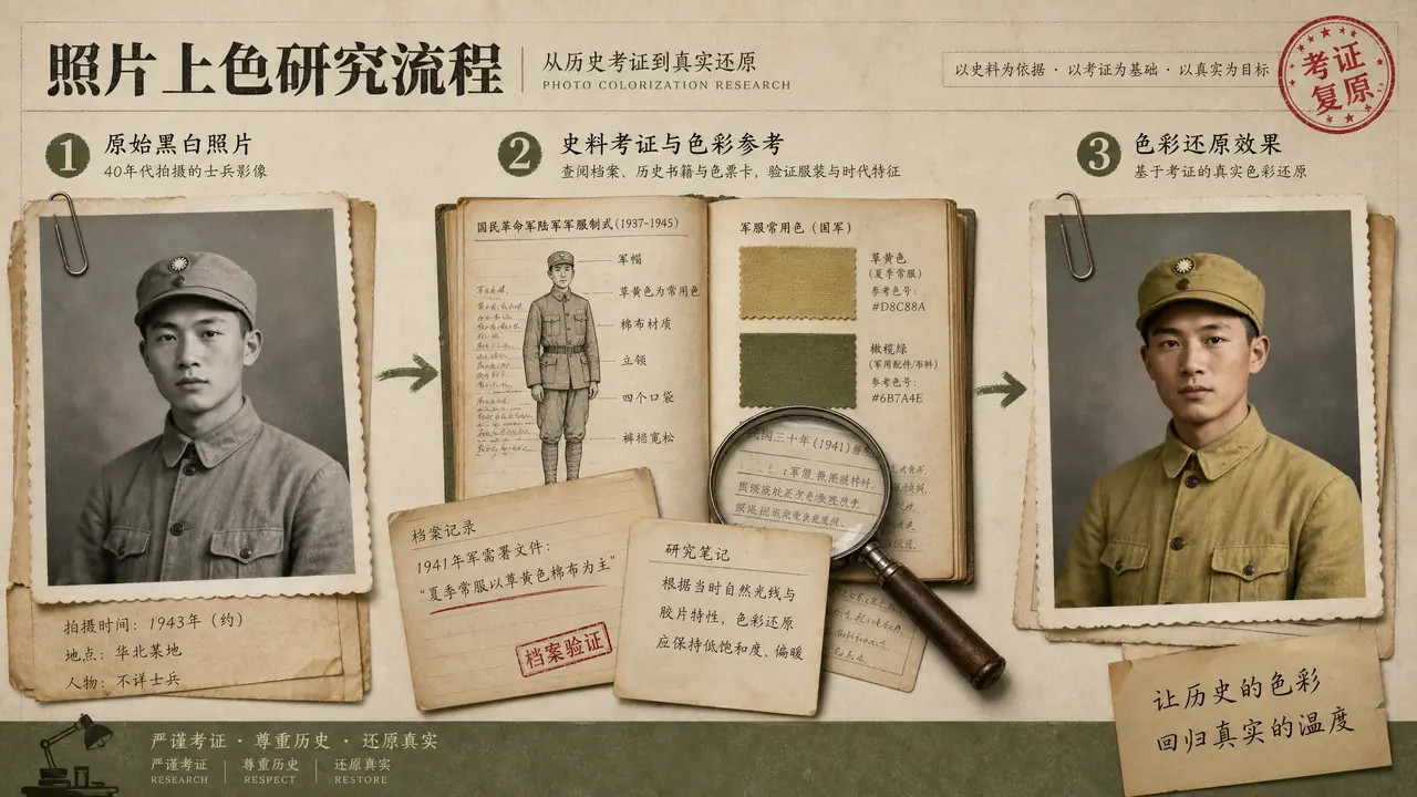 AI上色修图怎么问年代？给曾祖父军装照上色的考据课