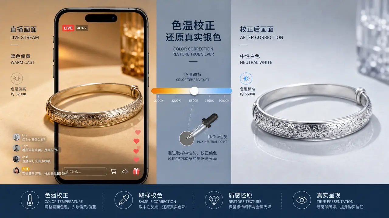 AI修首饰图怎么对色？银饰直播截图的二次修图