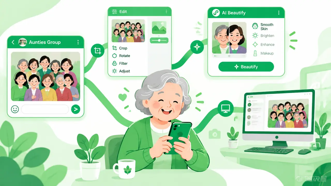 腾迅ai修图入口观察：微信里修一张图要绕几步