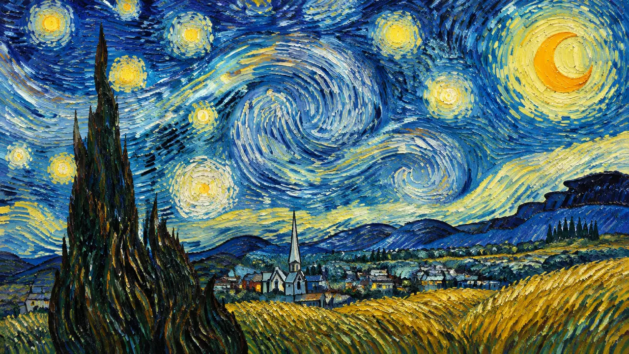 AI绘画梵高风格怎么写？星月夜三层拆法实测