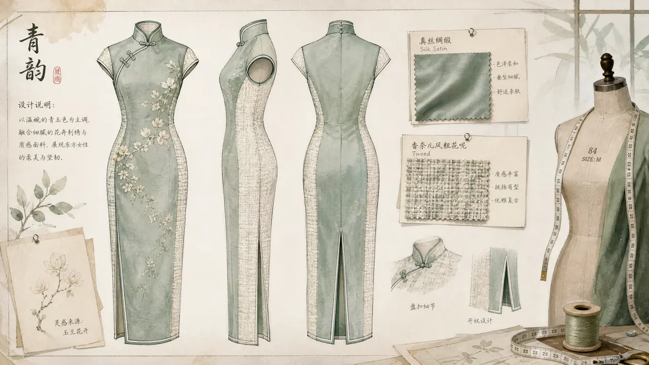 ai绘画服装设计稿实测：三视图与面料质感的出图路子