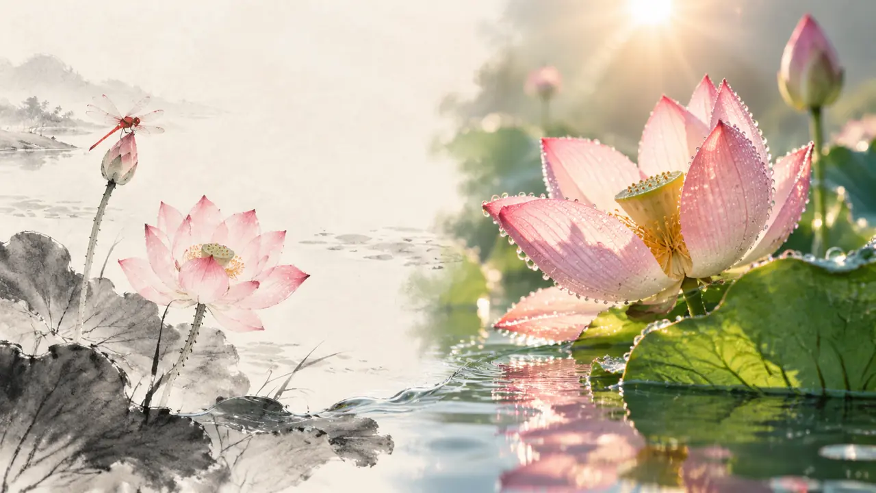 AI绘画荷花关键词这样搭：从水墨到摄影感一次讲透