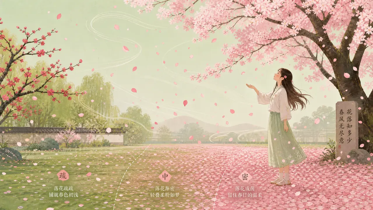花落ai绘画实测：花瓣飘落轨迹、地面层次和惜春的调法