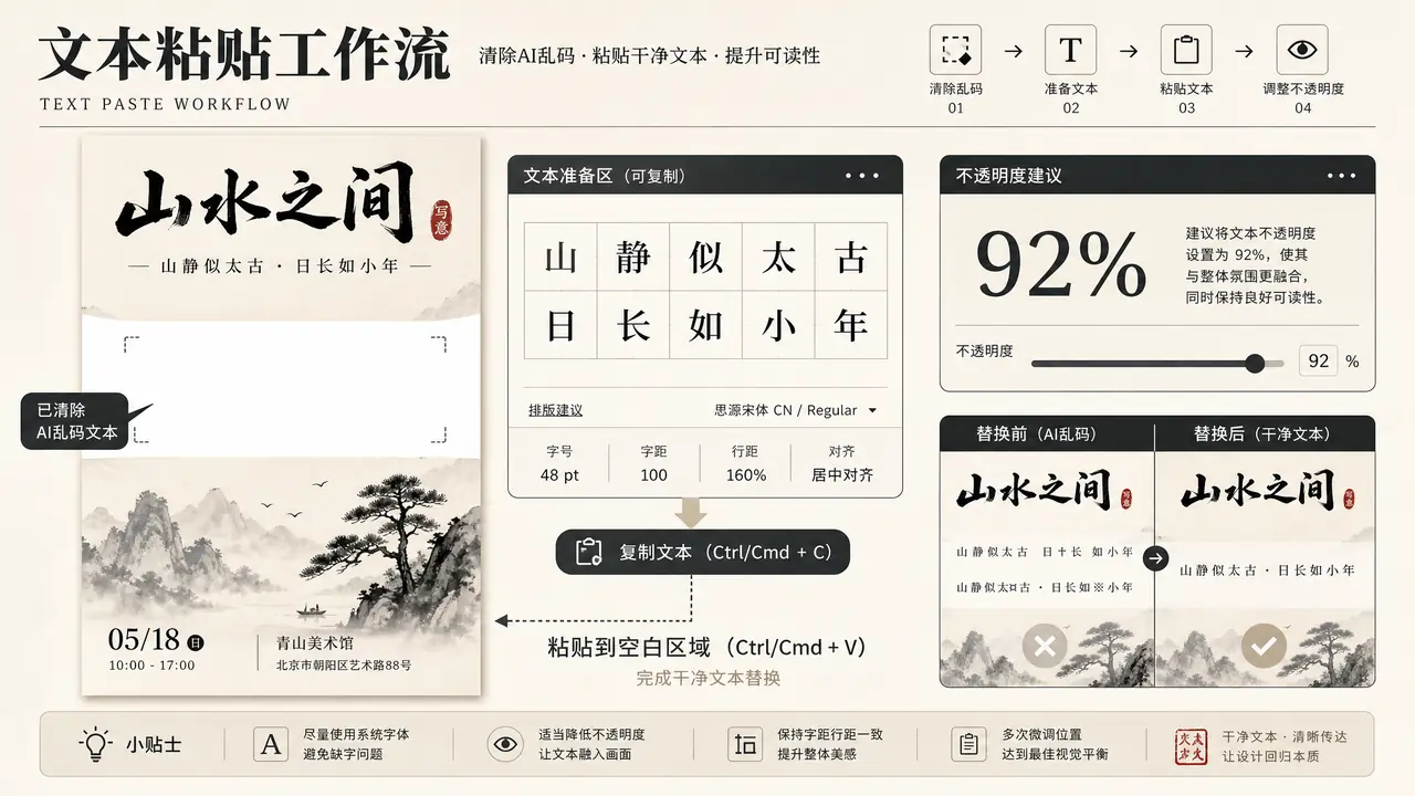 AI绘画文本乱码实测：画面文字为什么写不对，留白后贴字流程全记录