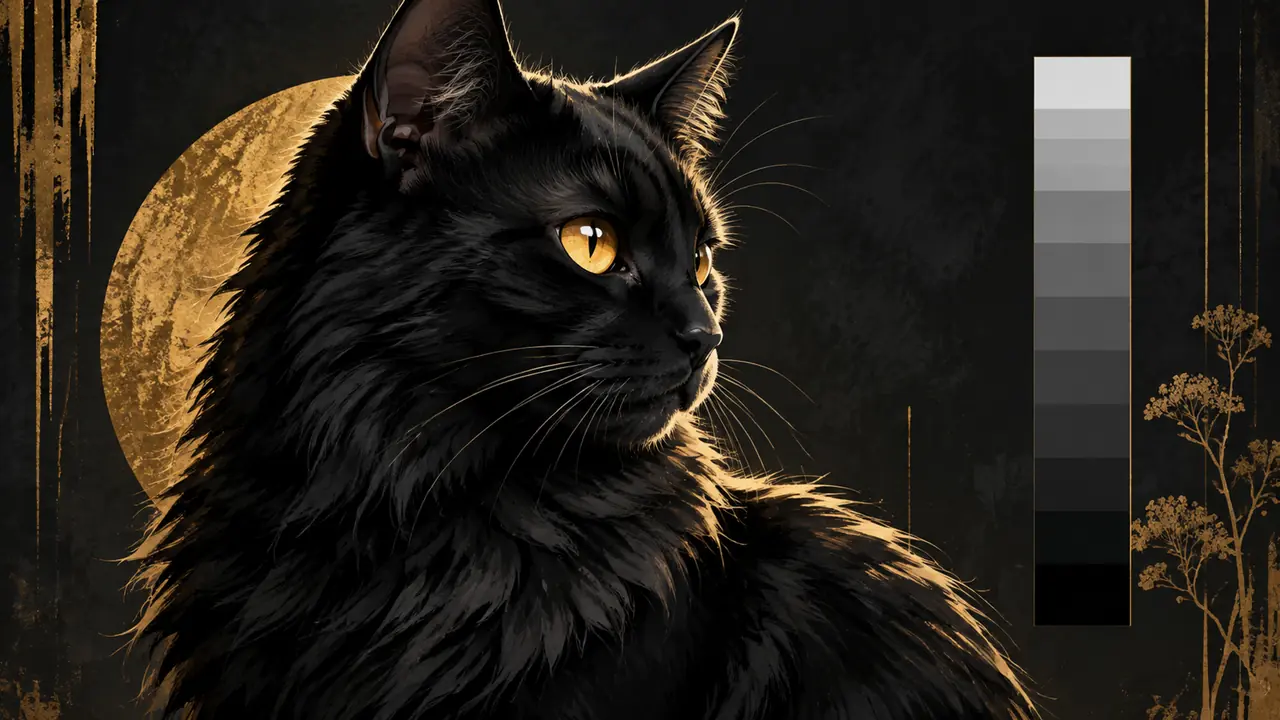 AI绘画黑猫总糊成一团黑？拆灰阶、借逆光、调瞳色的实操记录