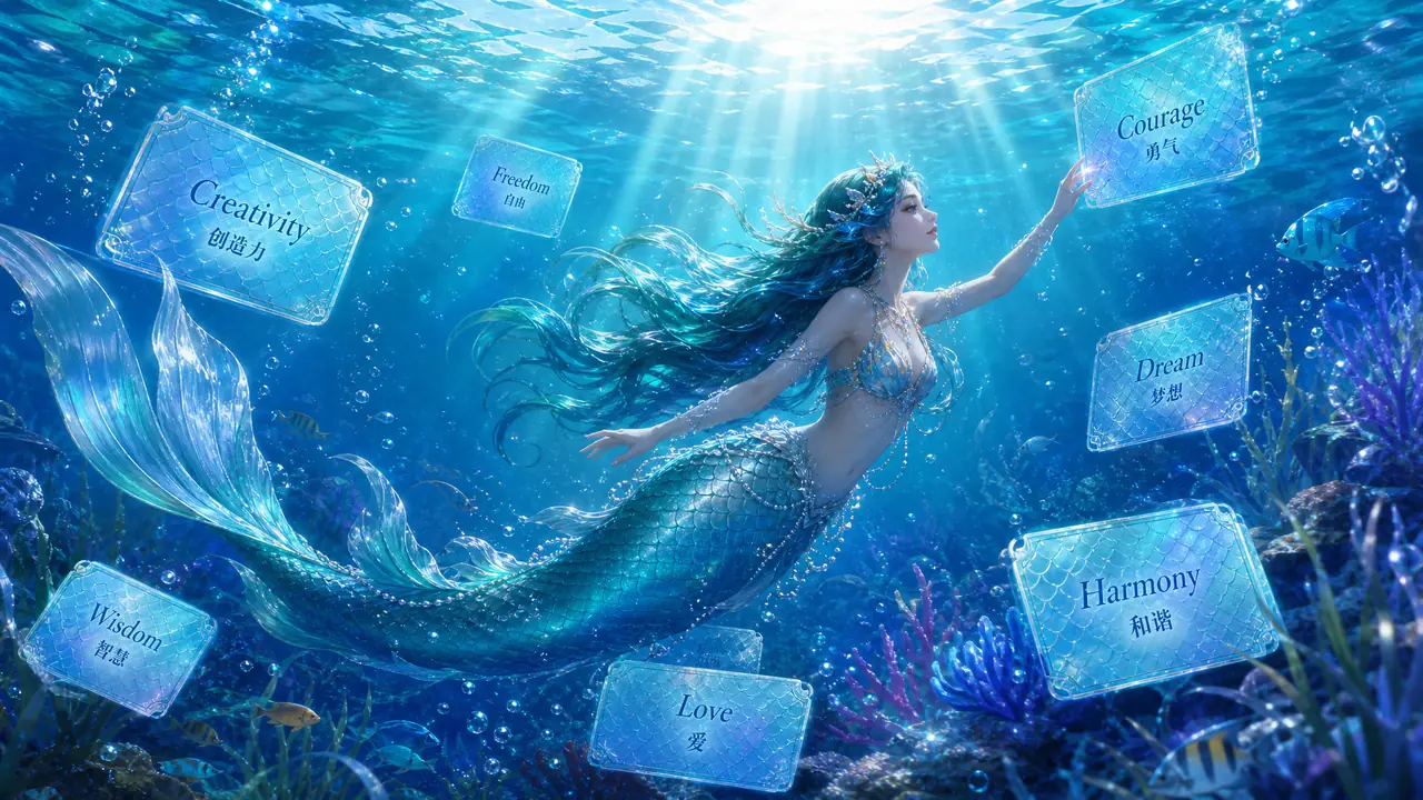 美人鱼AI绘画关键词清单：鱼尾、水下光和不崩的脸