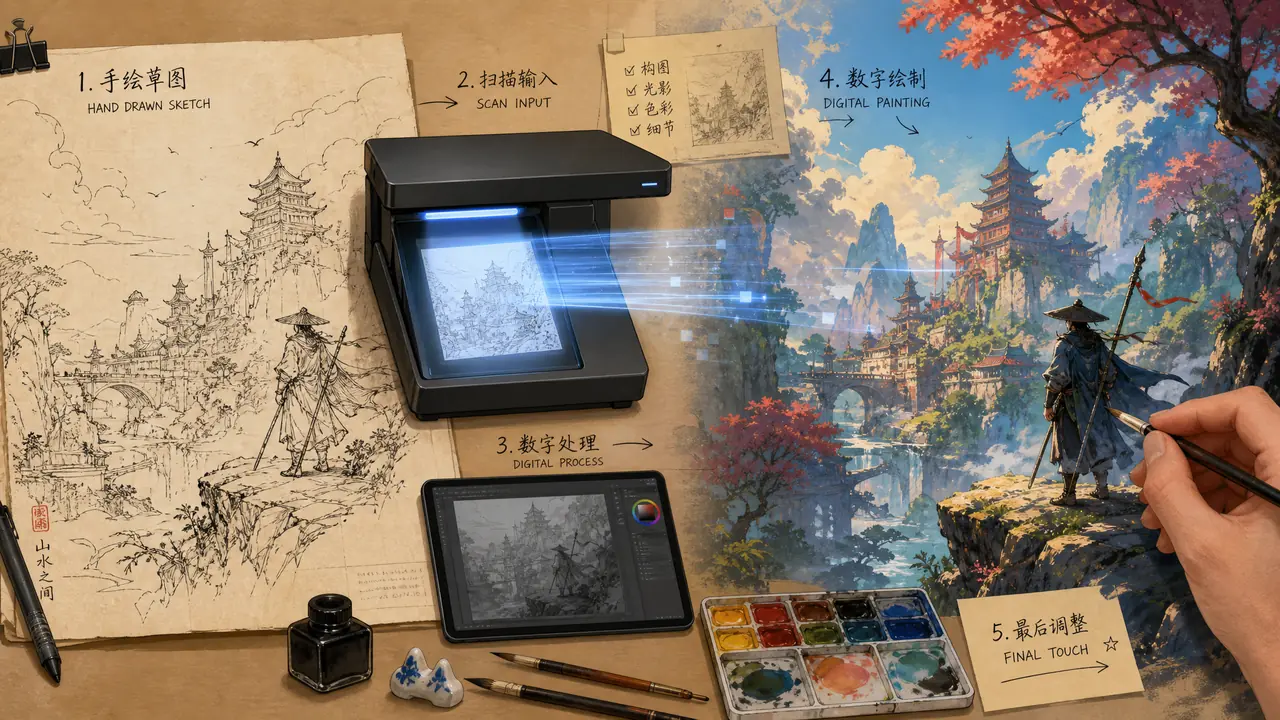 AI混合绘画实测：手绘线稿和AI上色的衔接点在哪