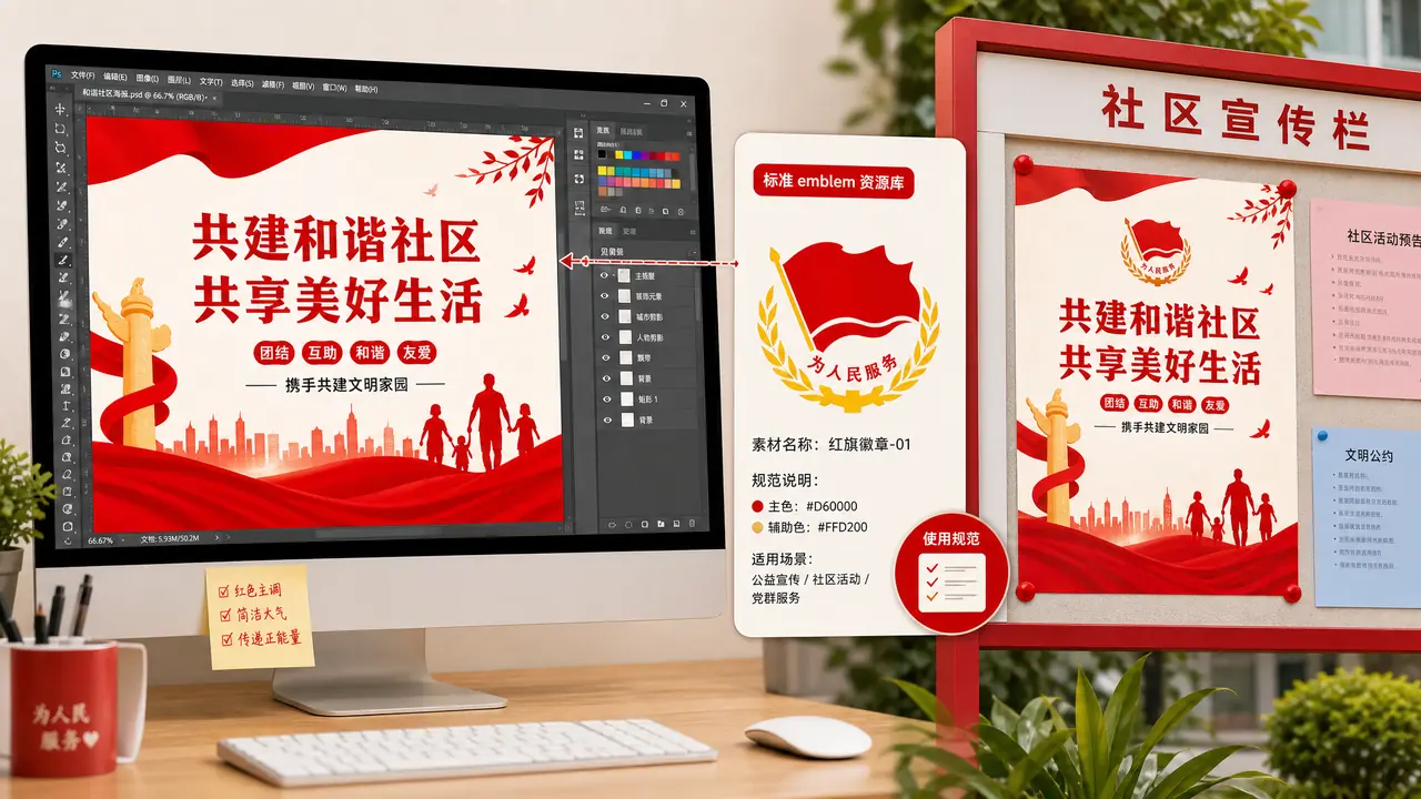 AI党建绘画实操：红色宣传图这样出，党徽千万别让AI画