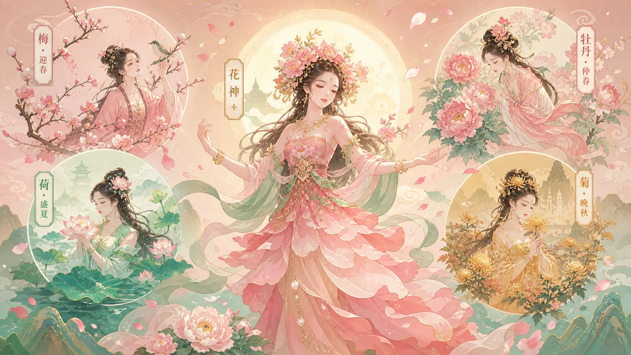 花神AI绘画设定实测：花冠、花瓣裙和四季花语怎么配