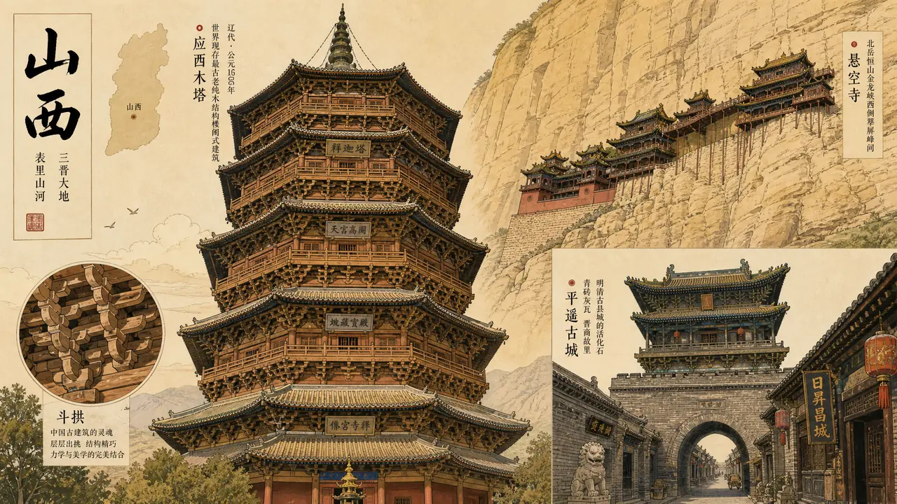 AI绘画山西古建实测：应县木塔、悬空寺与平遥古城的出图笔记