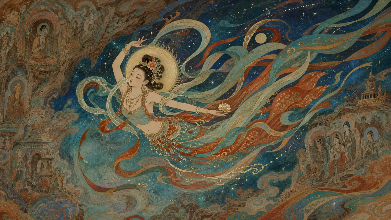 ai绘画神女出图实测：敦煌飞天的飘带与洛神的光感怎么调