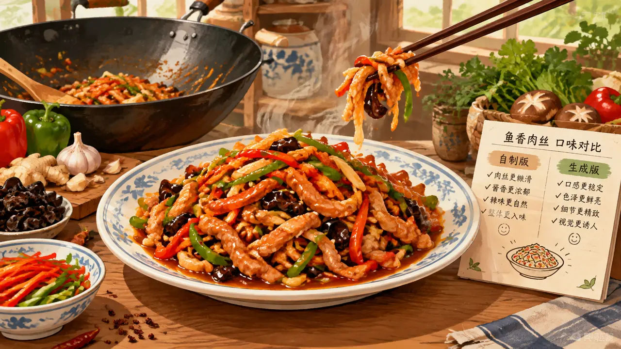 AI绘画肉丝实测：鱼香肉丝为啥总缺一口家常味