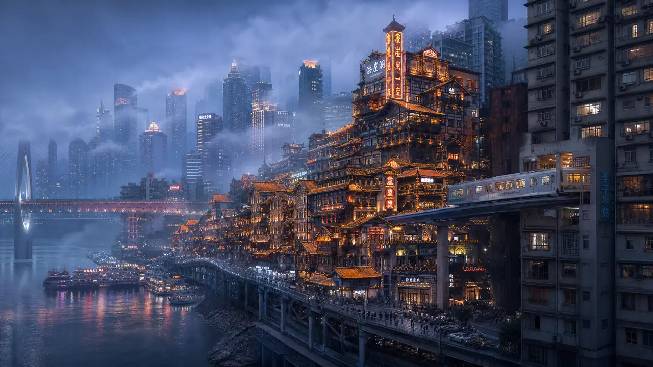 AI重庆绘画实测：洪崖洞夜景、轻轨穿楼和雾都色调的出图经验