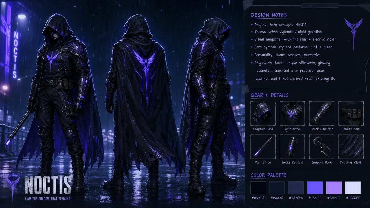 AI英雄绘画实测：我给自创的雨夜行者做了一套设定