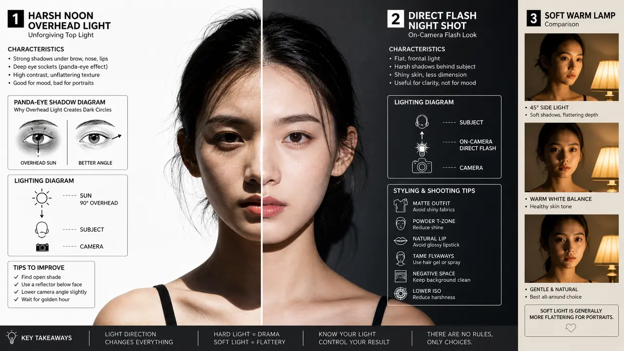 AI绘画白光打光实测：正午顶光和闪光灯直打怎么出高级感