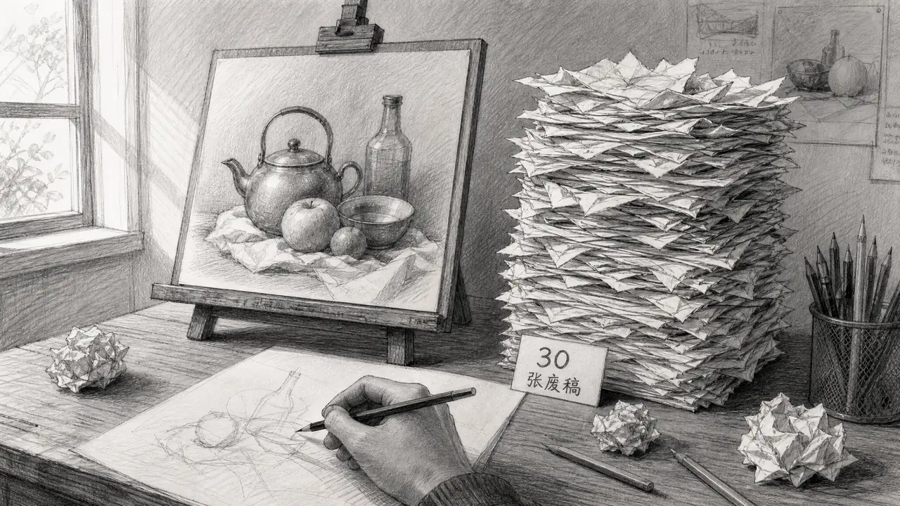素描ai 绘画总像炭笔抹糊了？30稿摸出的铅感门道