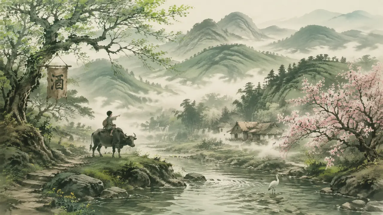 池州ai绘画出皖南青绿的路子：杏花村酒旗、牧童遥指与秋浦河清水的提示词拆法