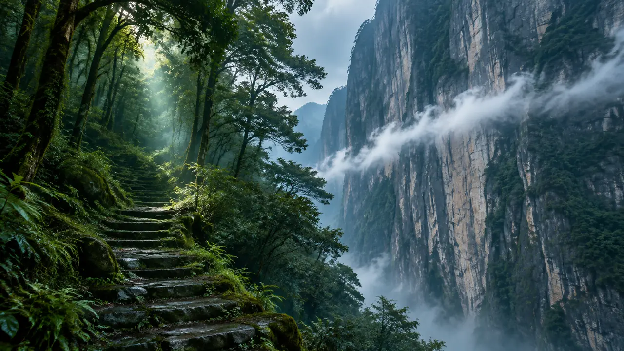 ai绘画蜀山怎么出味：险峰云雾与青城幽绿两套提示词，专治黄山张家界式跑偏