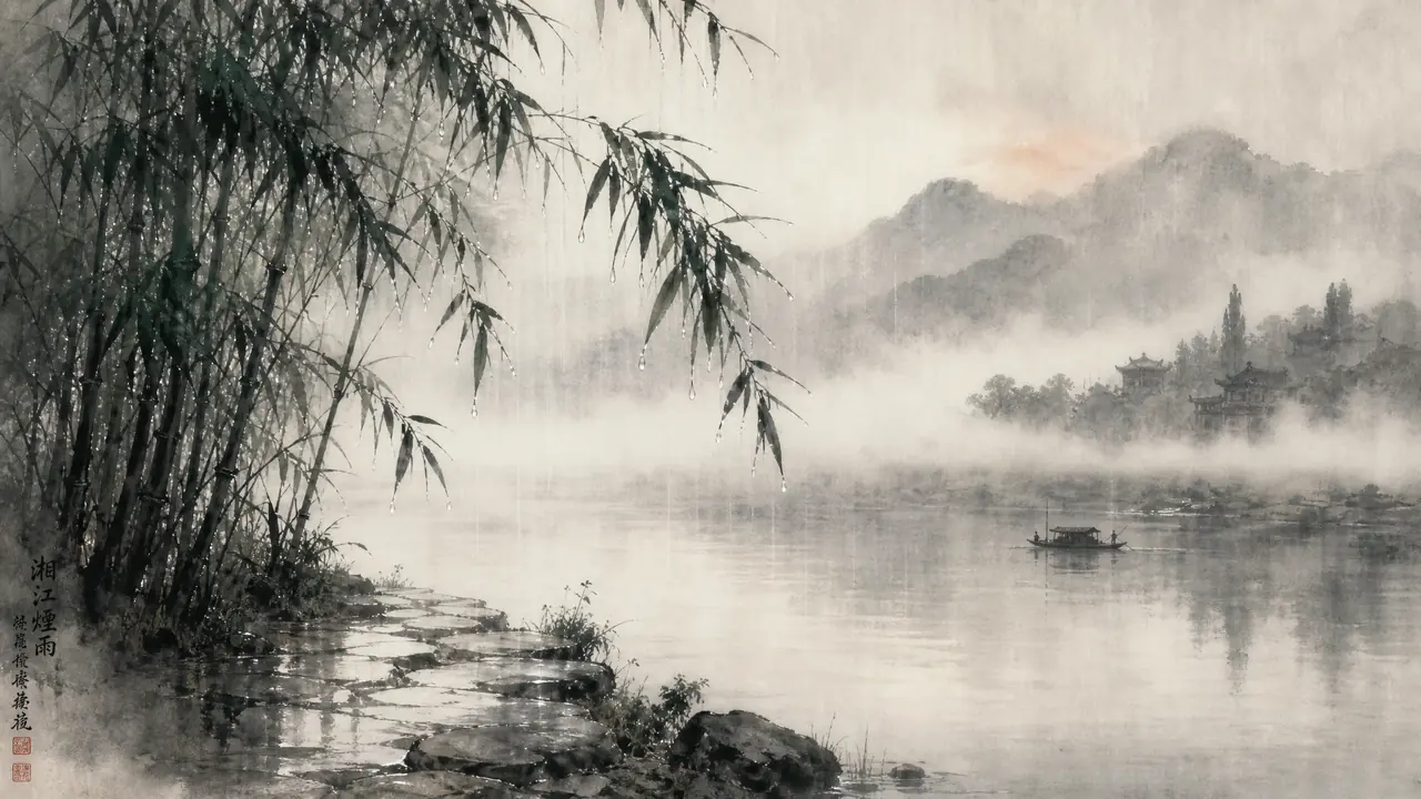 潇湘 ai绘画怎么画出水汽：湘江烟雨、竹林与洞庭的湿提示词写法
