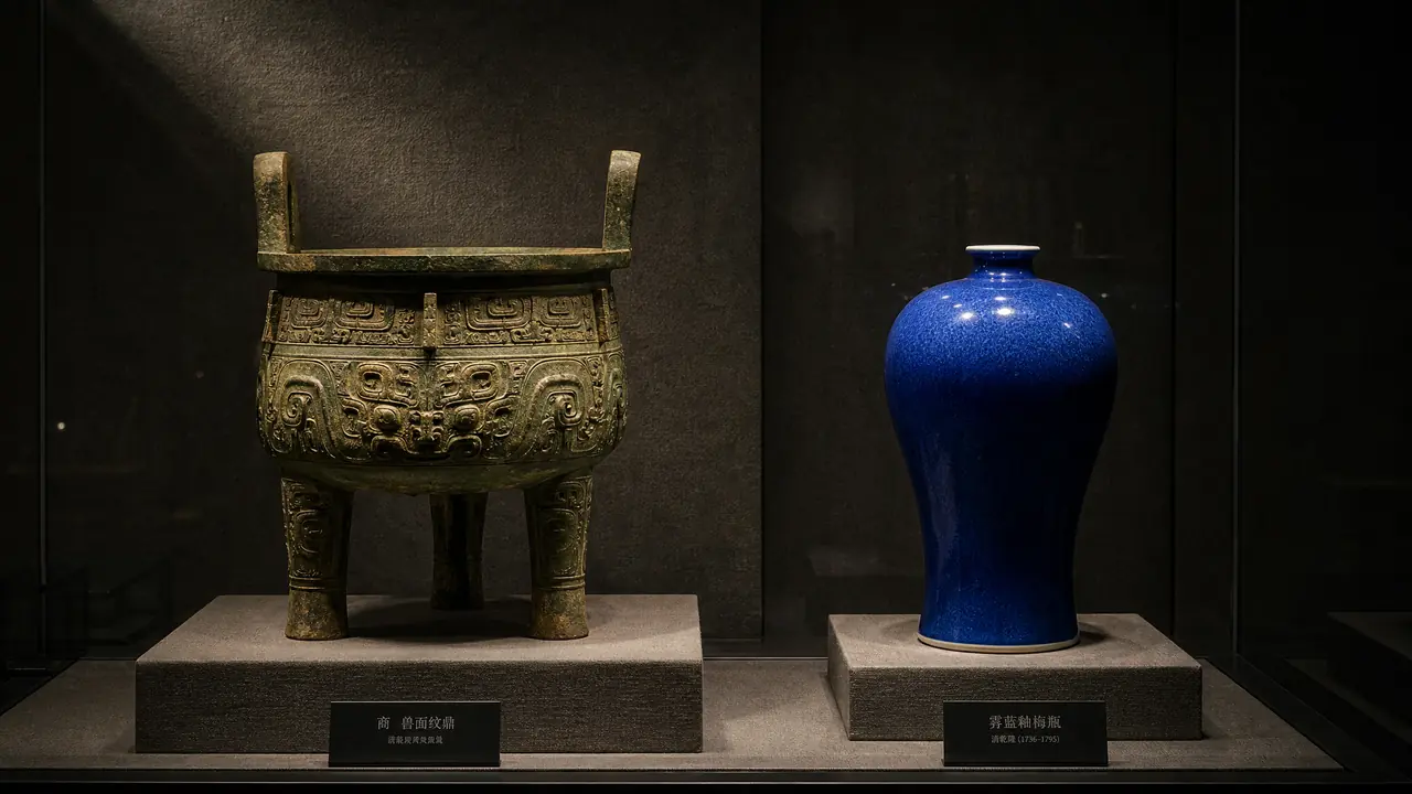 ai绘画国宝怎么画出博物馆感？青铜饕餮纹、瓷釉温润与展柜灯光的写法